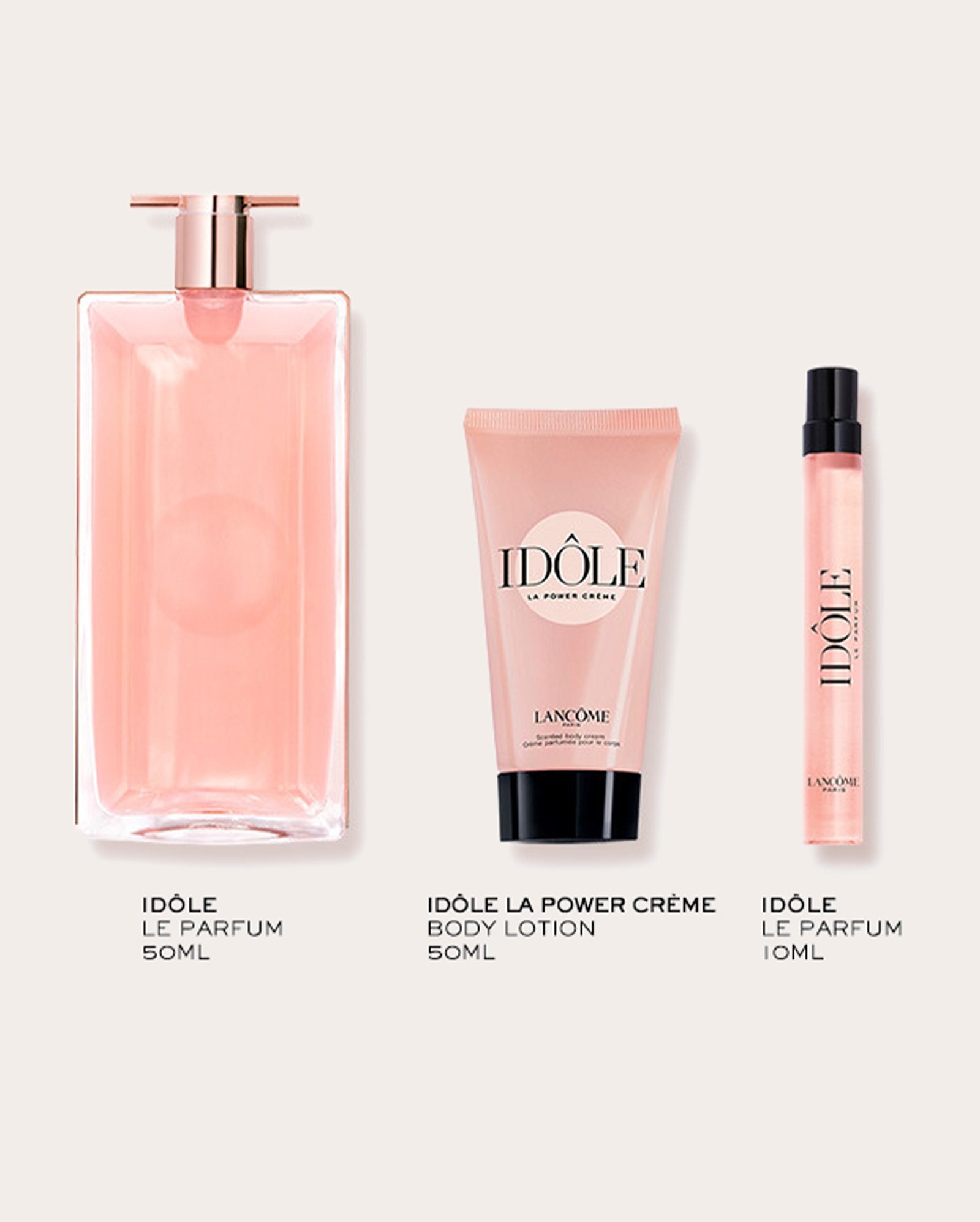 Kit perfume Idôle EDP 50ml + loção corporal 50ml + perfume 10ml | Lancôme