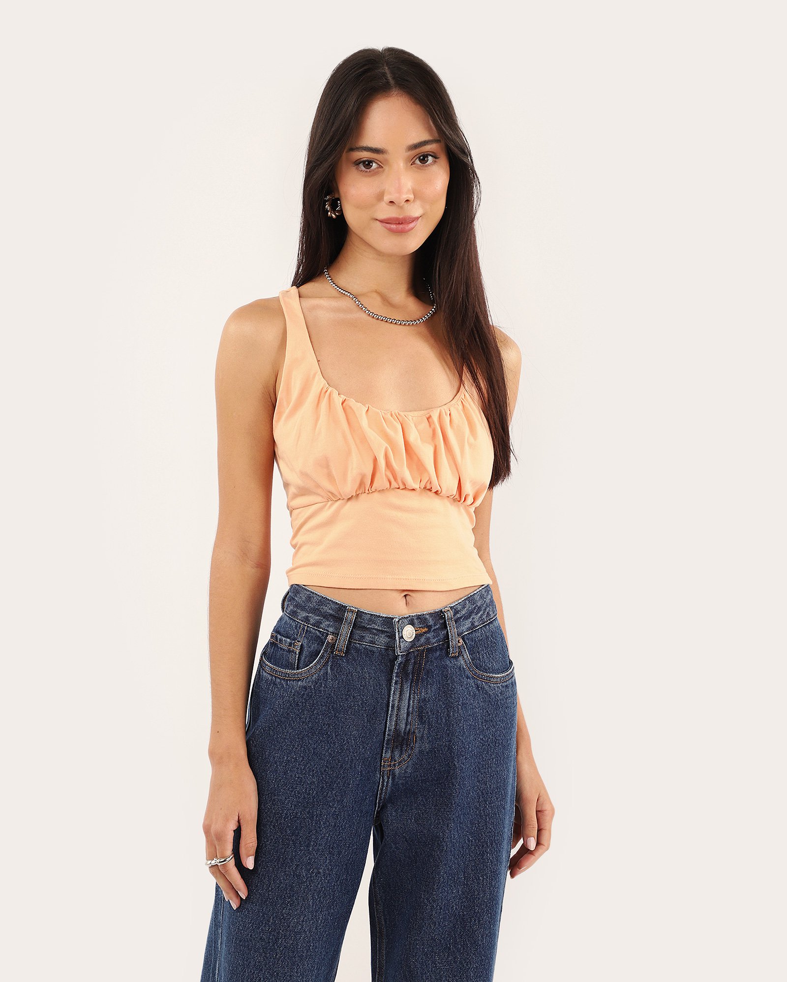 Regata feminina com franzido pespontado laranja