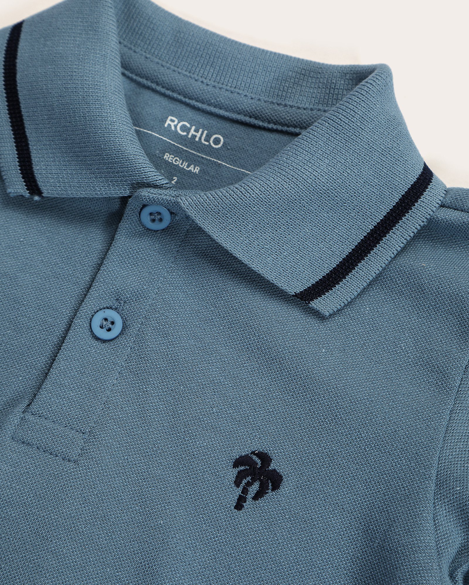 Camisa polo infantil bordado coqueiro 4-10A - Azul Escuro