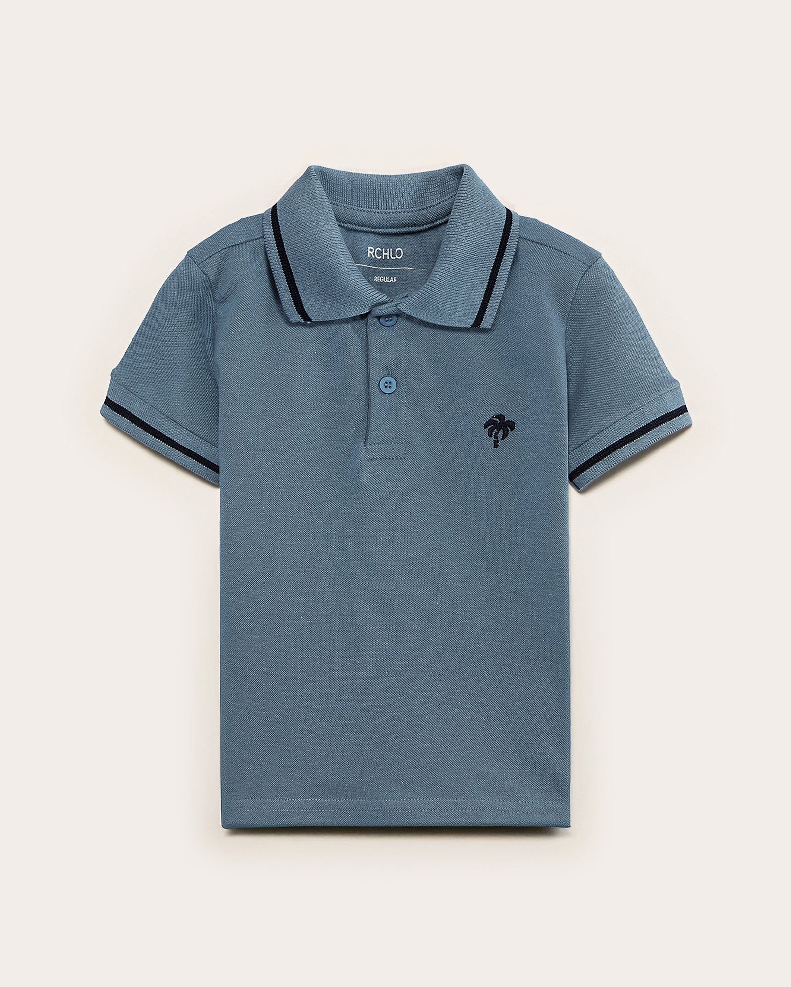 Camisa polo infantil bordado coqueiro 4-10A - Azul Escuro