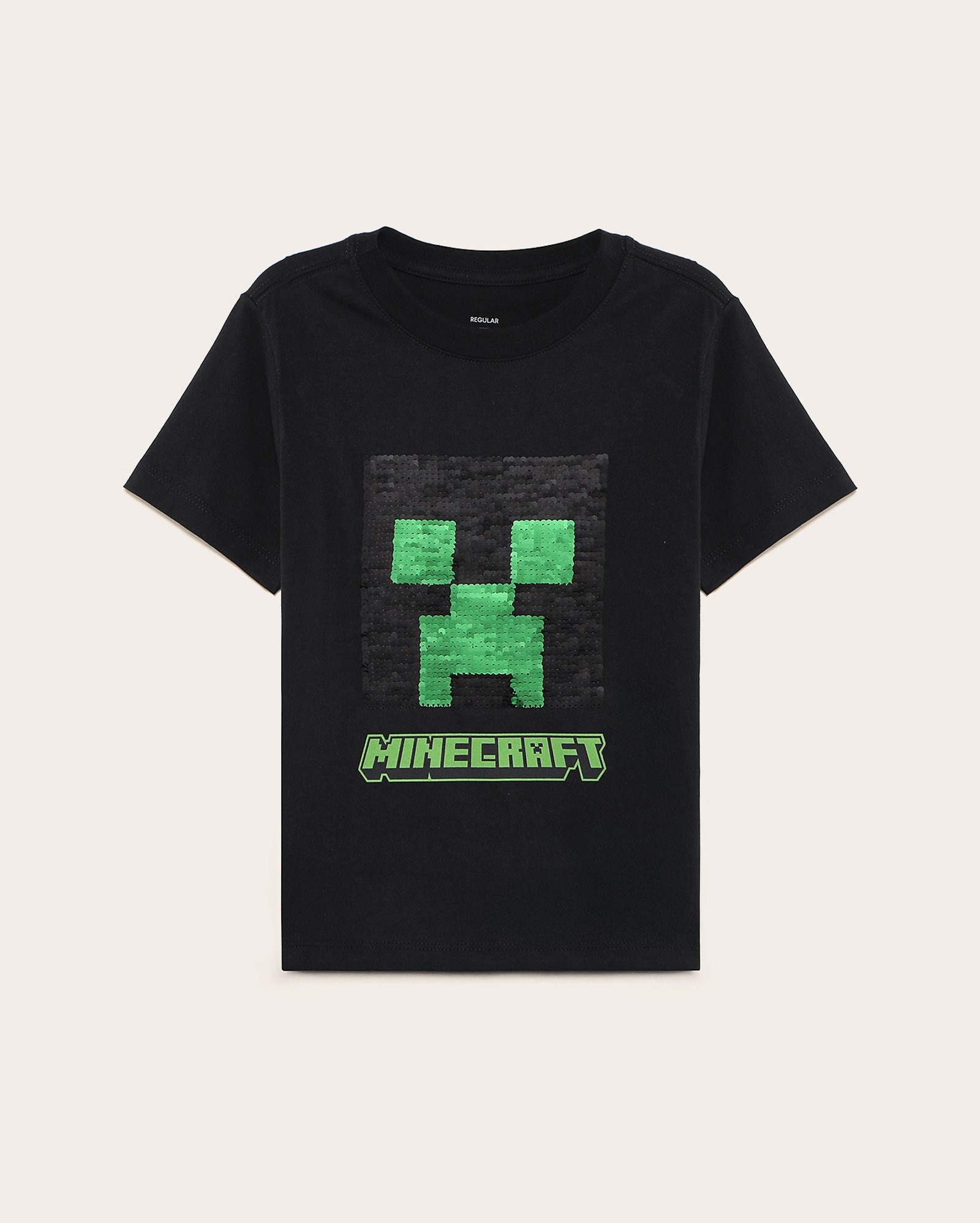 Camiseta infantil regular Crepper interativo 4-10A preta | Minecraft