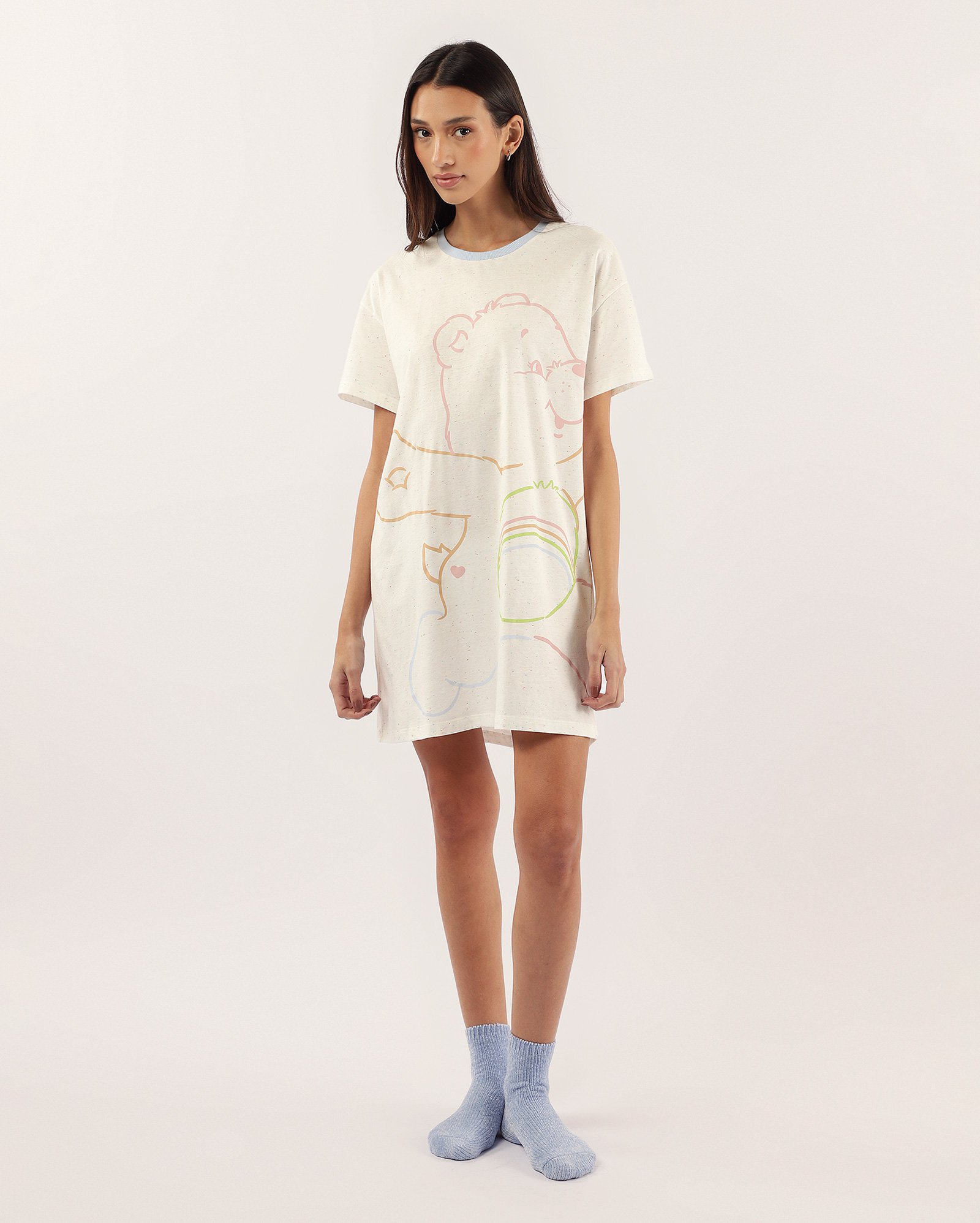 Camisola curta reta botonê off-white | Ursinhos Carinhosos