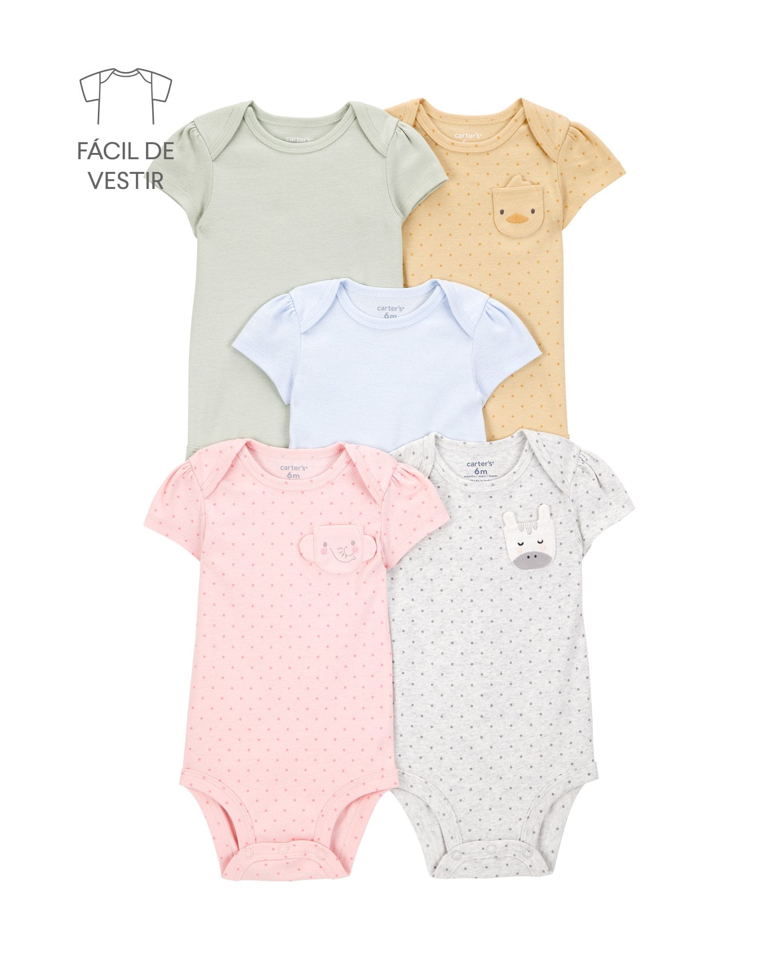 Kit body bebê 5 peças poá e bichinhos multicor | Carter's