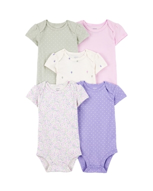 Kit body bebê 5 peças flores poá e listras multicor | Carter's