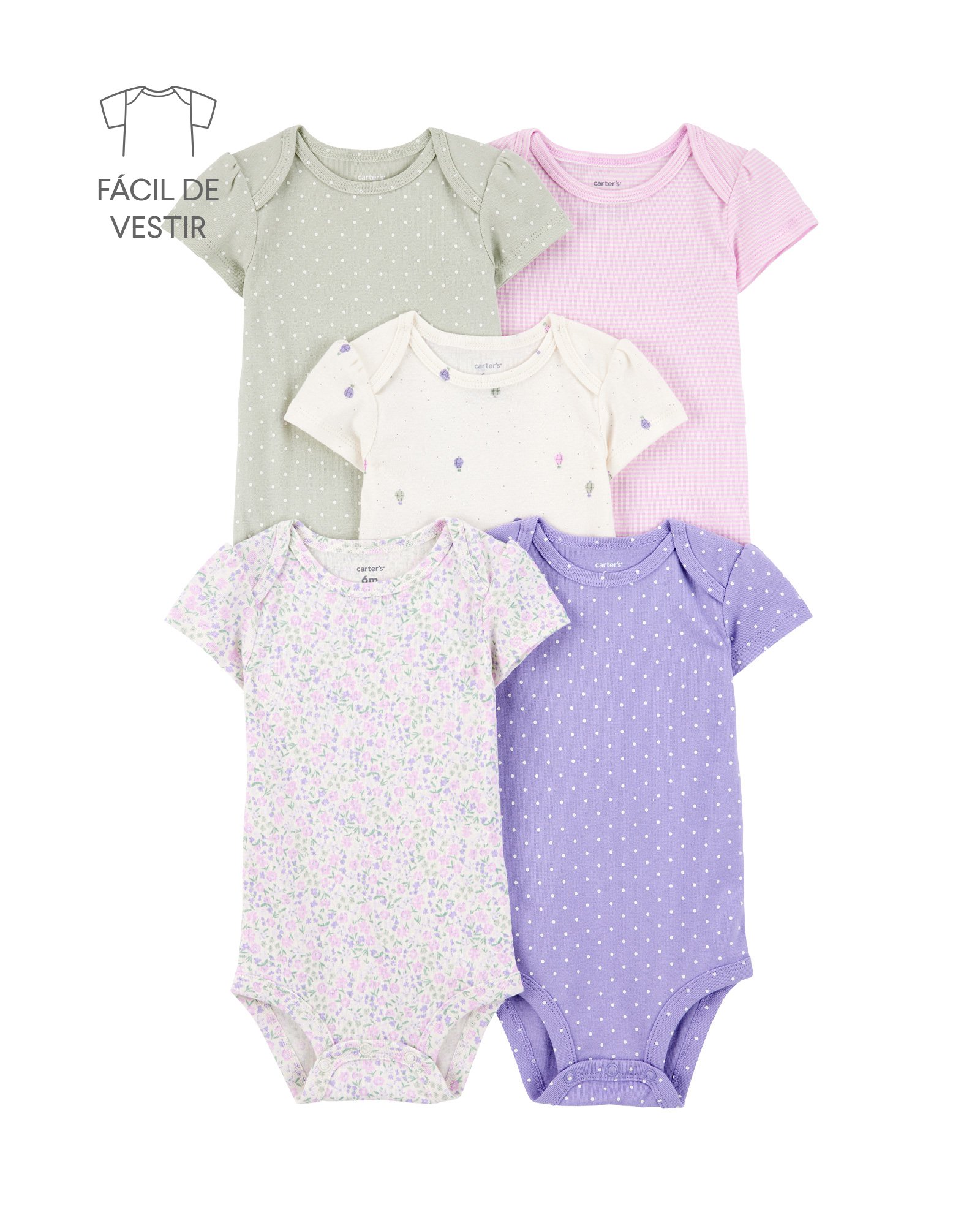 Kit body bebê 5 peças flores poá e listras multicor | Carter's