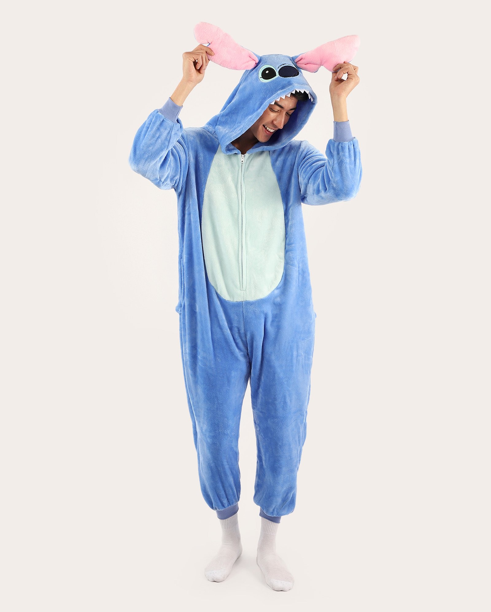 Macacão pijama masculino com capuz Stitch azul | FANLAB