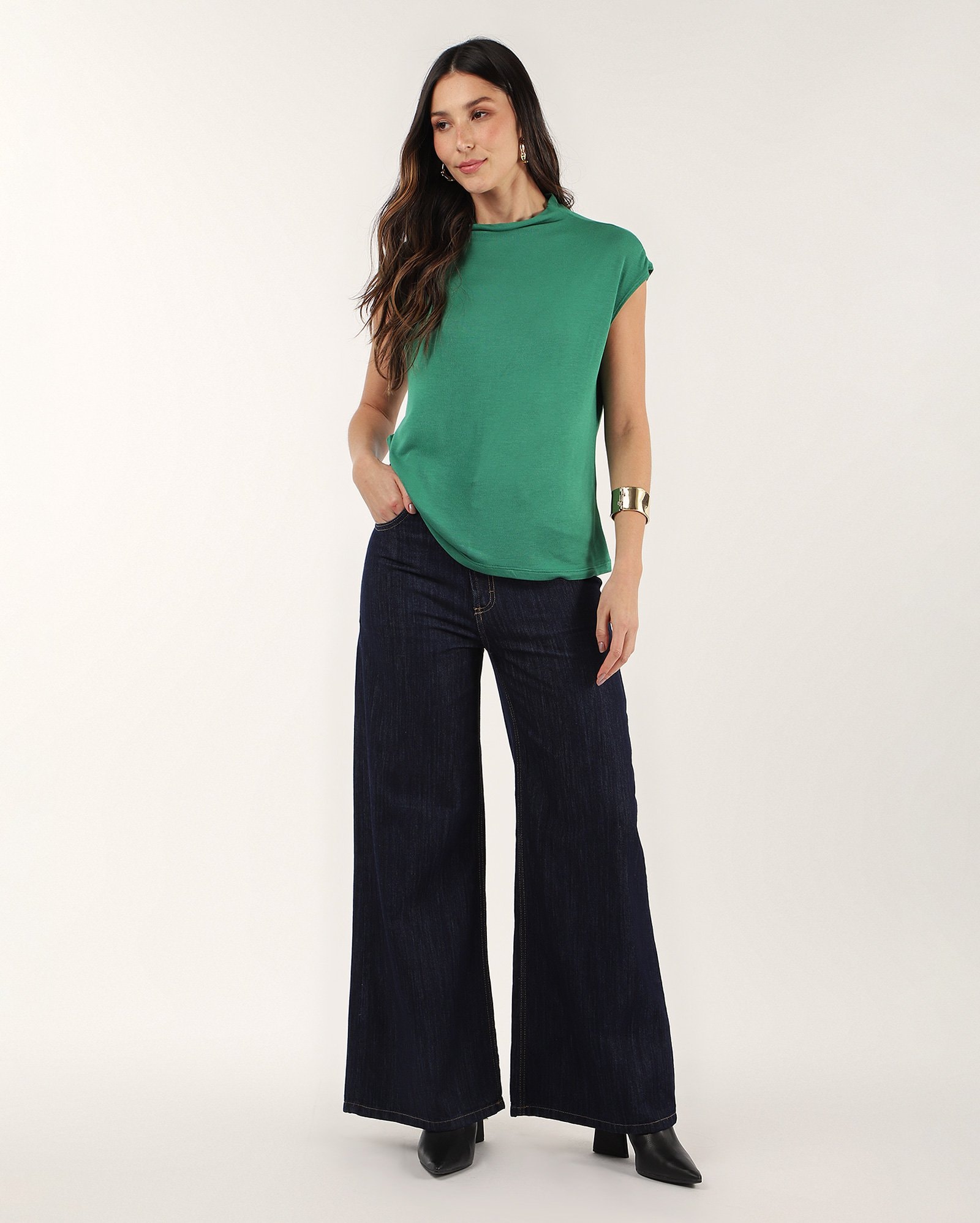 Riachuelo | Blusa feminina soft alongada gola alta verde | AK by Riachuelo