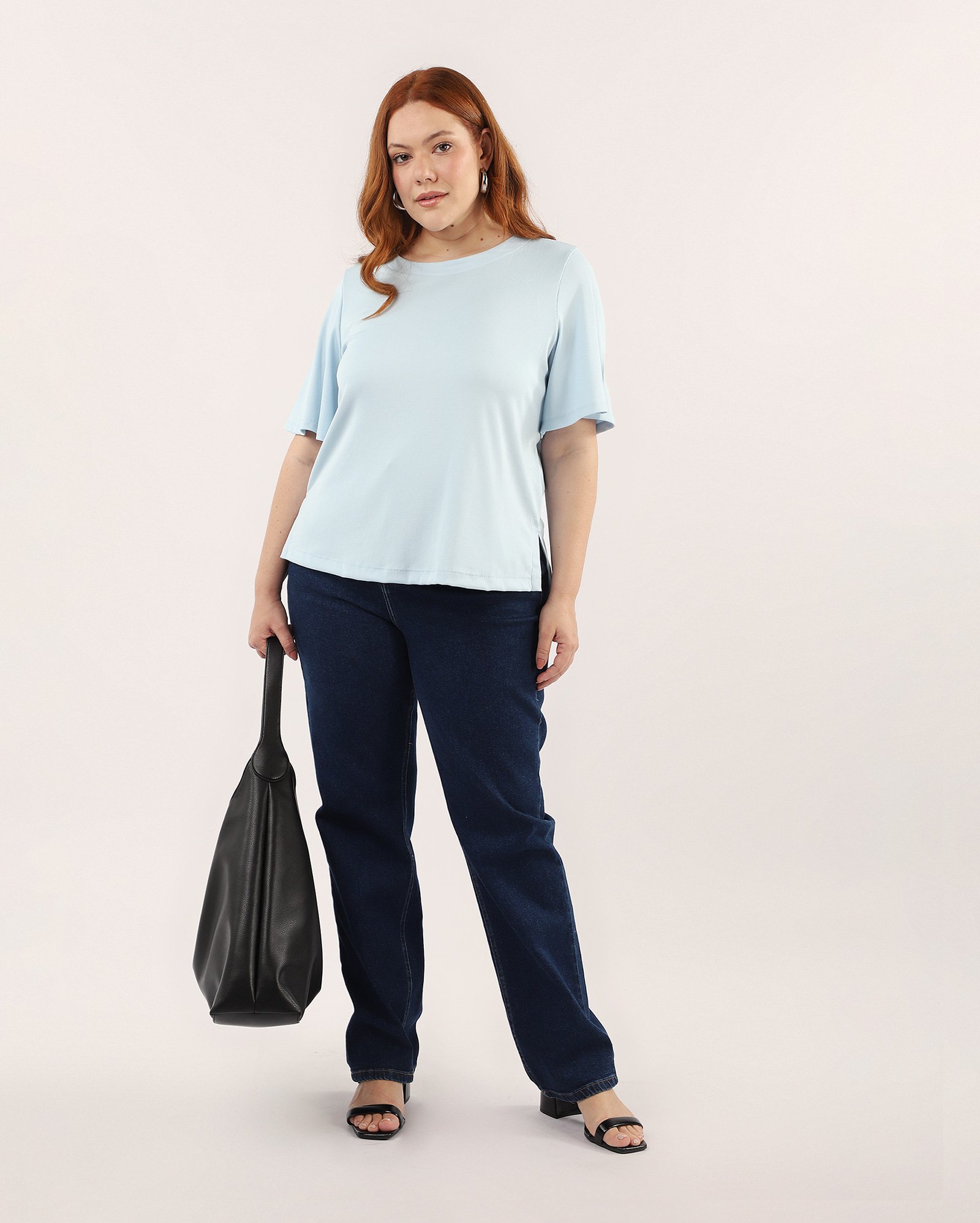 Blusa plus size feminina canelada - azul