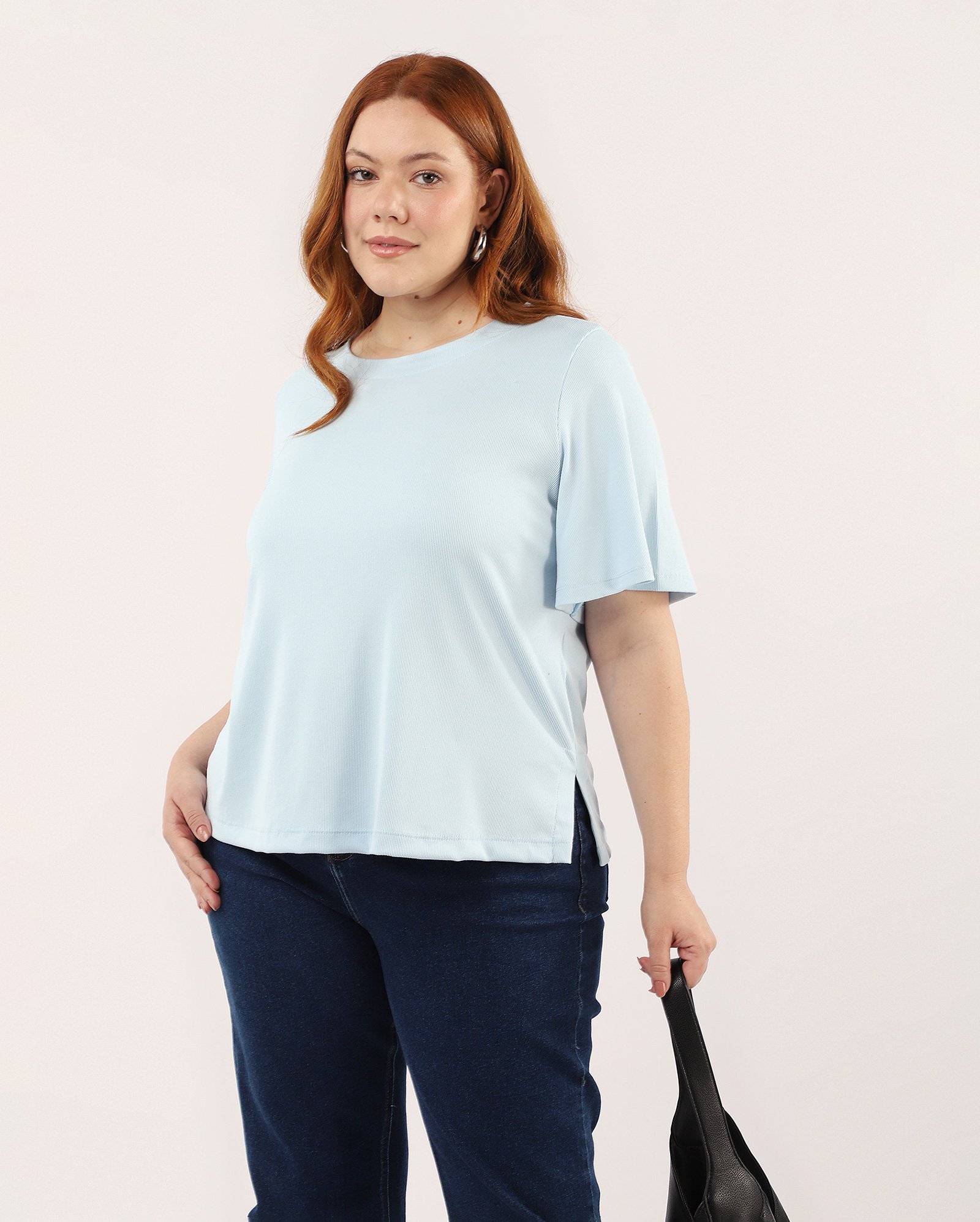 Blusa plus size feminina canelada - azul