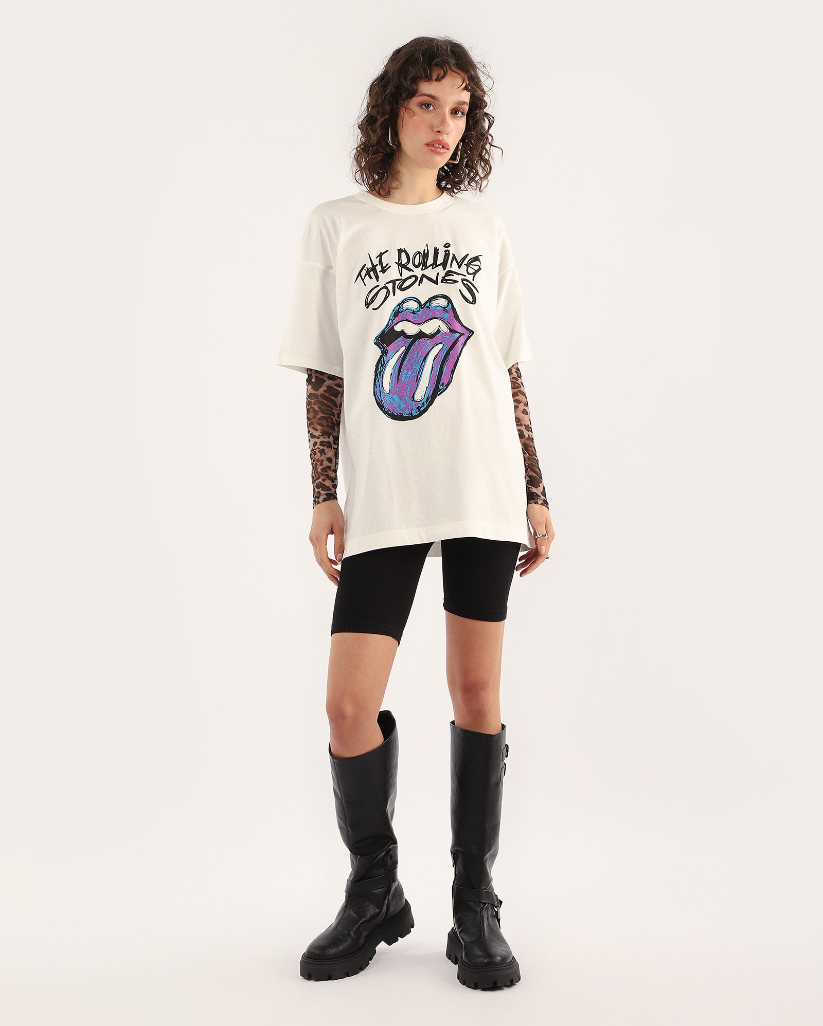 Camiseta feminina alongada branca | The Rolling Stones