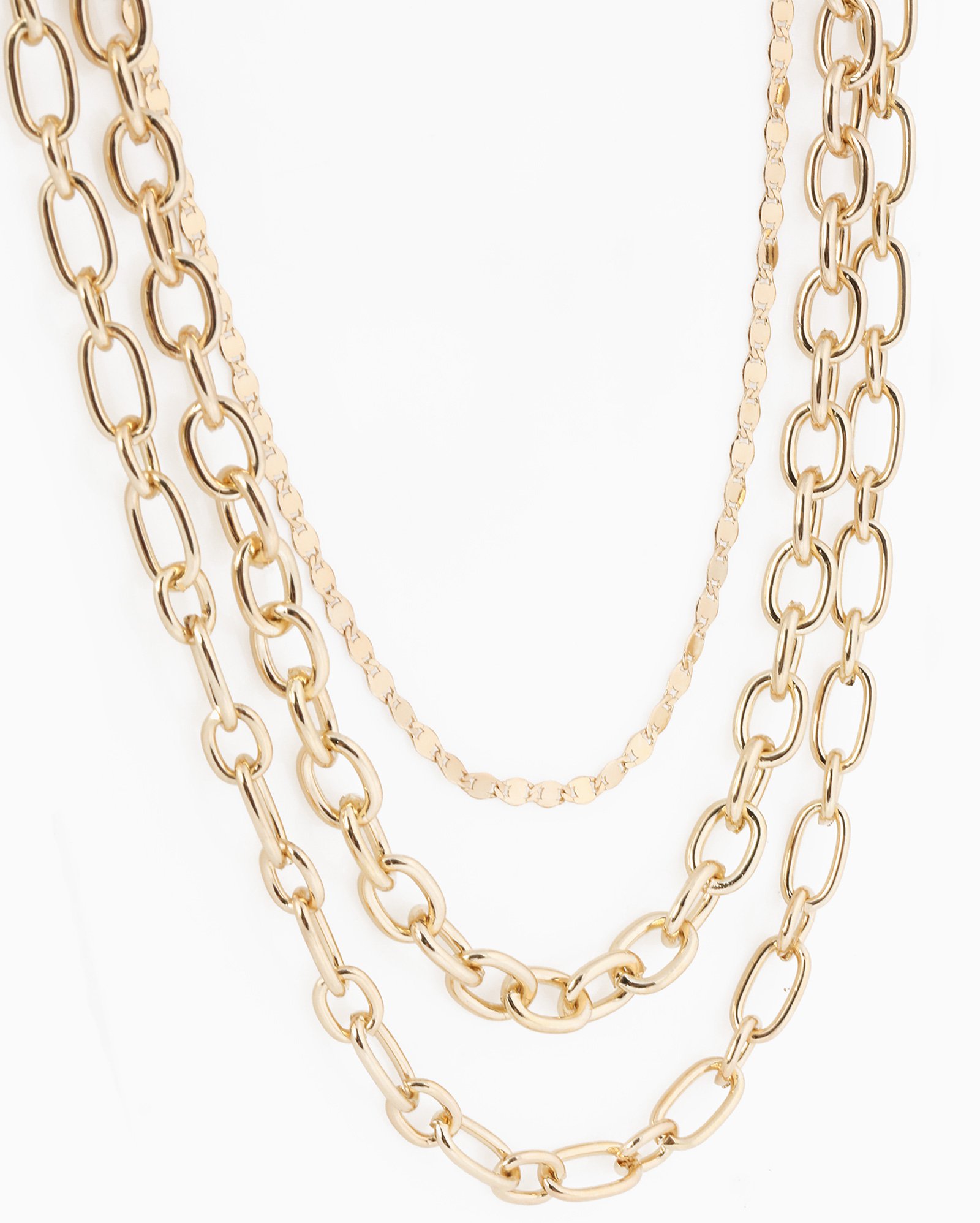 Kit colar feminino 3 peças correntes médias dourado