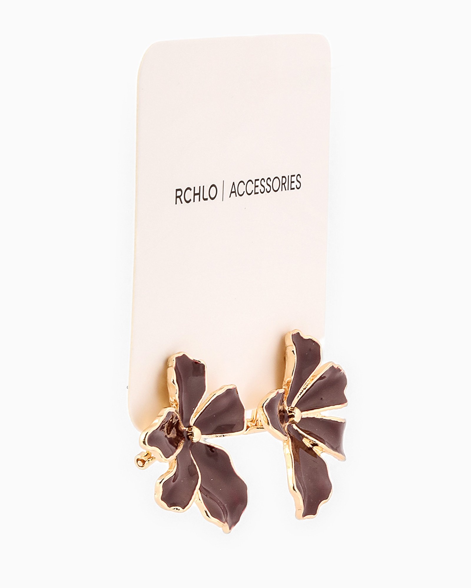Brinco feminino flor esmaltada marrom