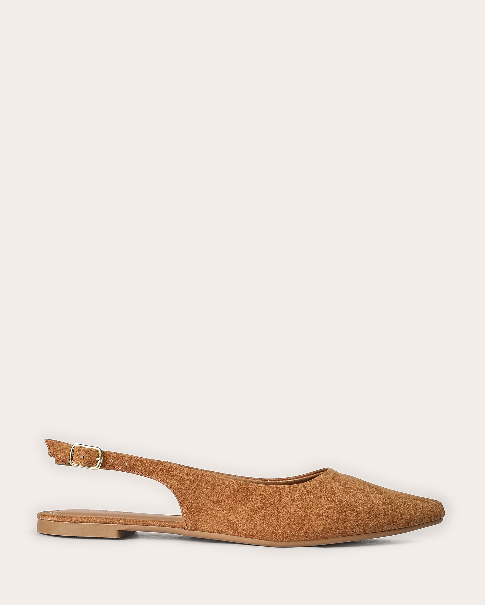 Sapatilha feminina slingback em camurça bico fino marrom