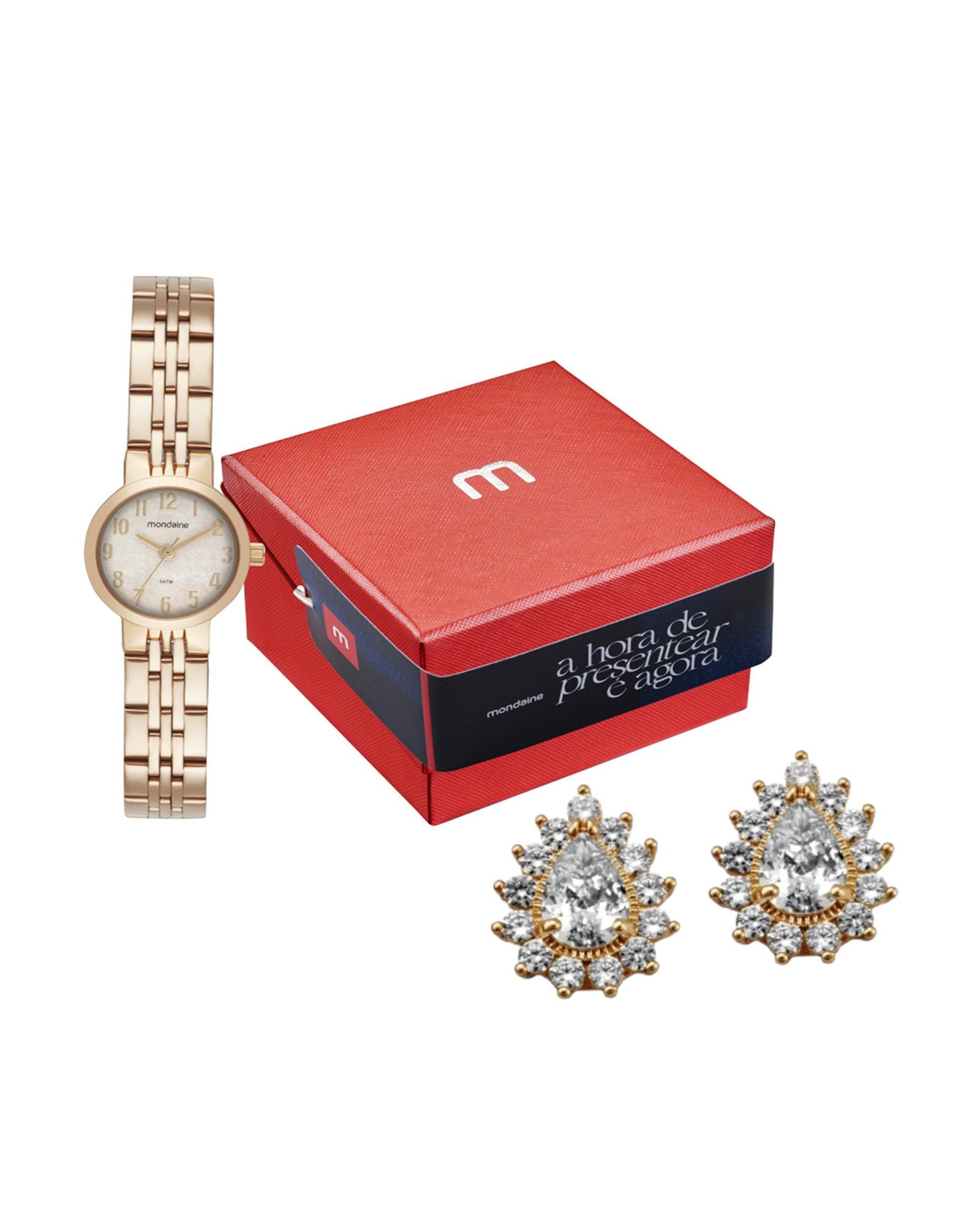 Kit relógio feminino analógico 99800LPMKDE1K1 + par de brincos multicor | Mondaine