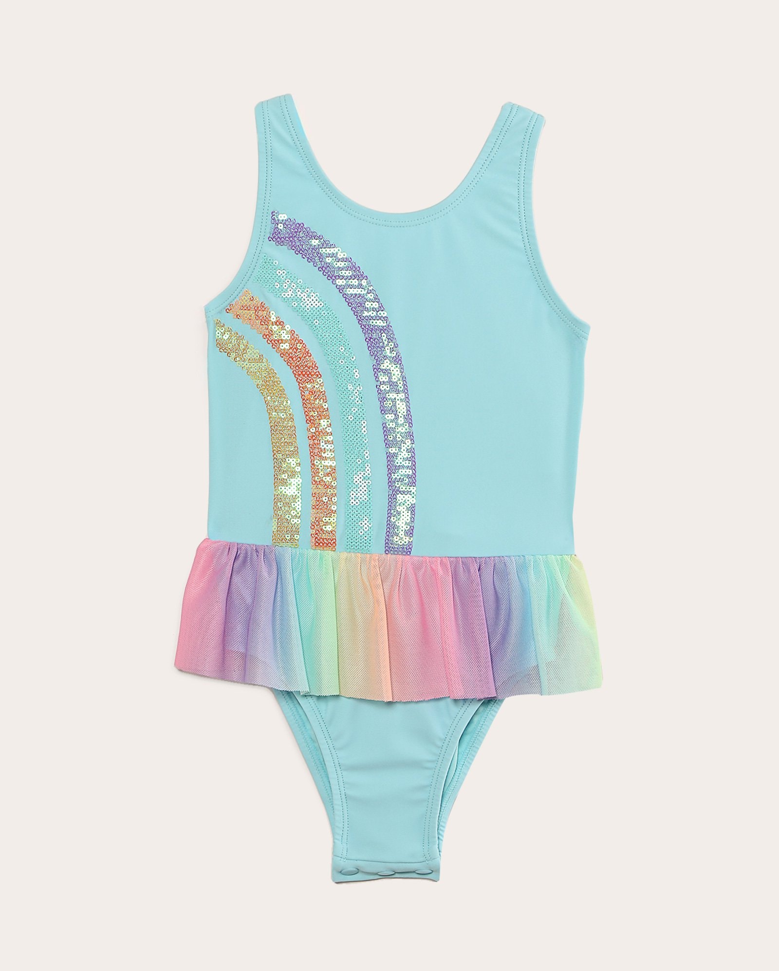 Maiô infantil arco-íris com babado de tule 1-4A - azul