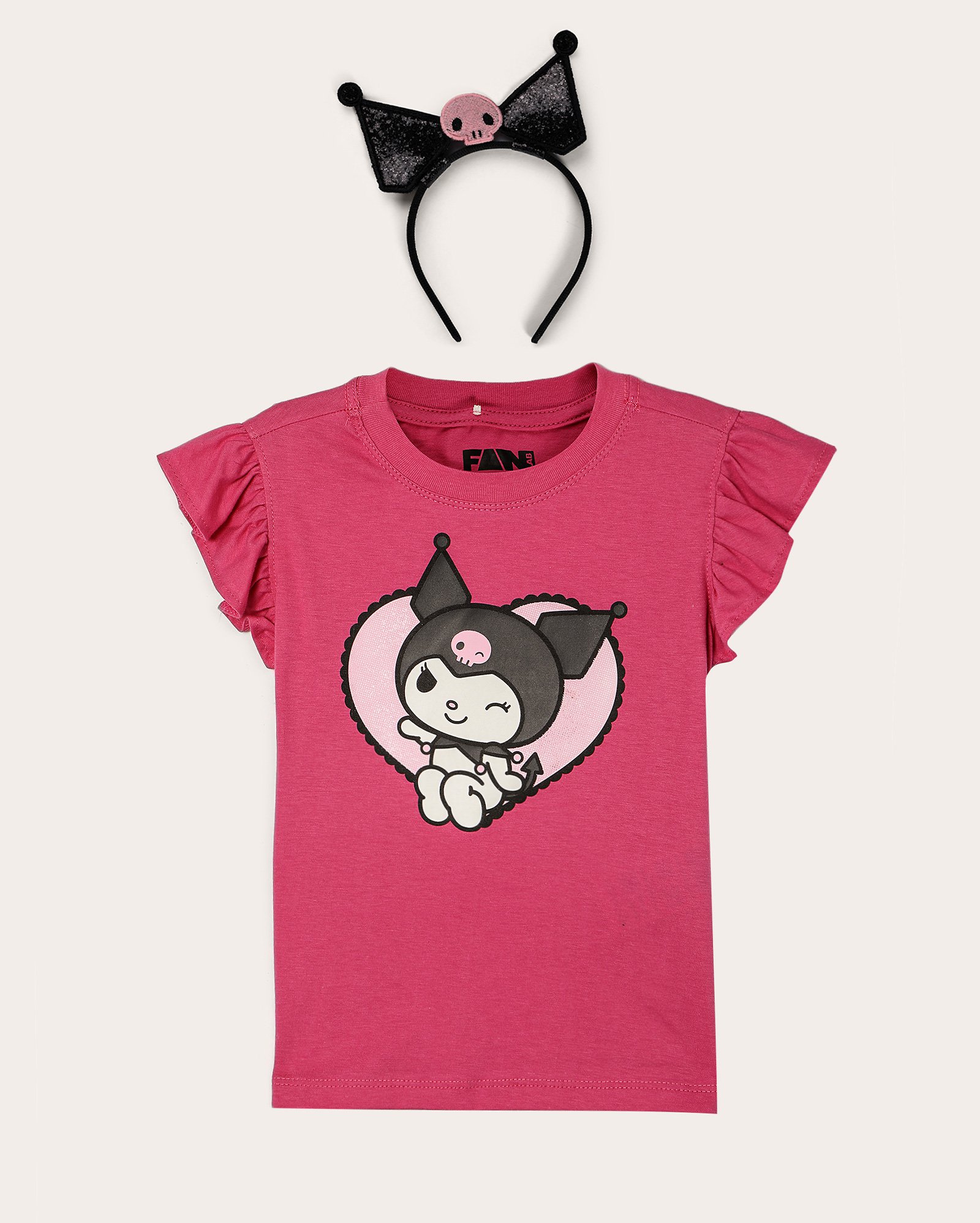 Camiseta infantil Kuromi com tiara 2-8A rosa | FANLAB
