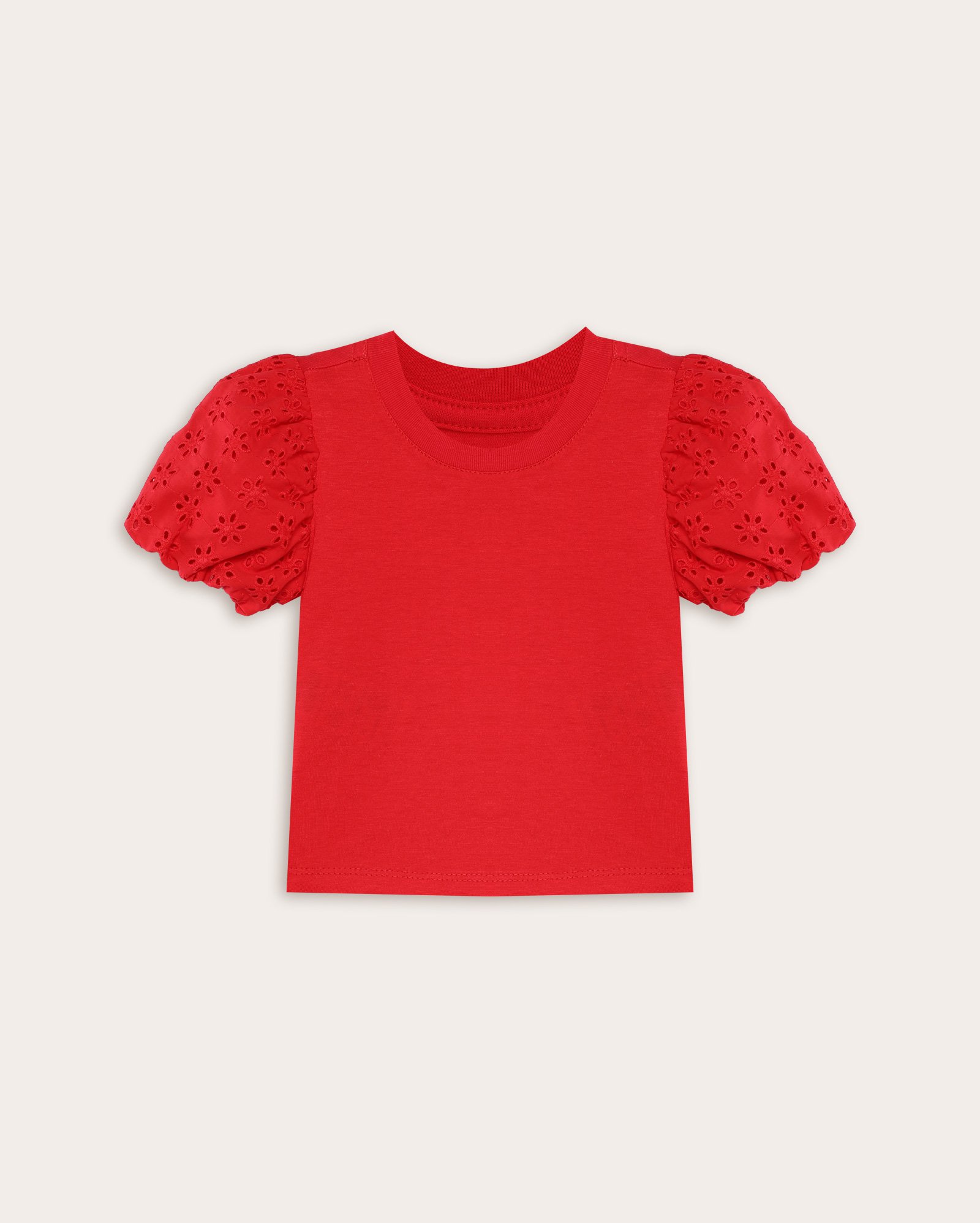 Camiseta infantil manga curta bufante laise 1-4A -vermelha