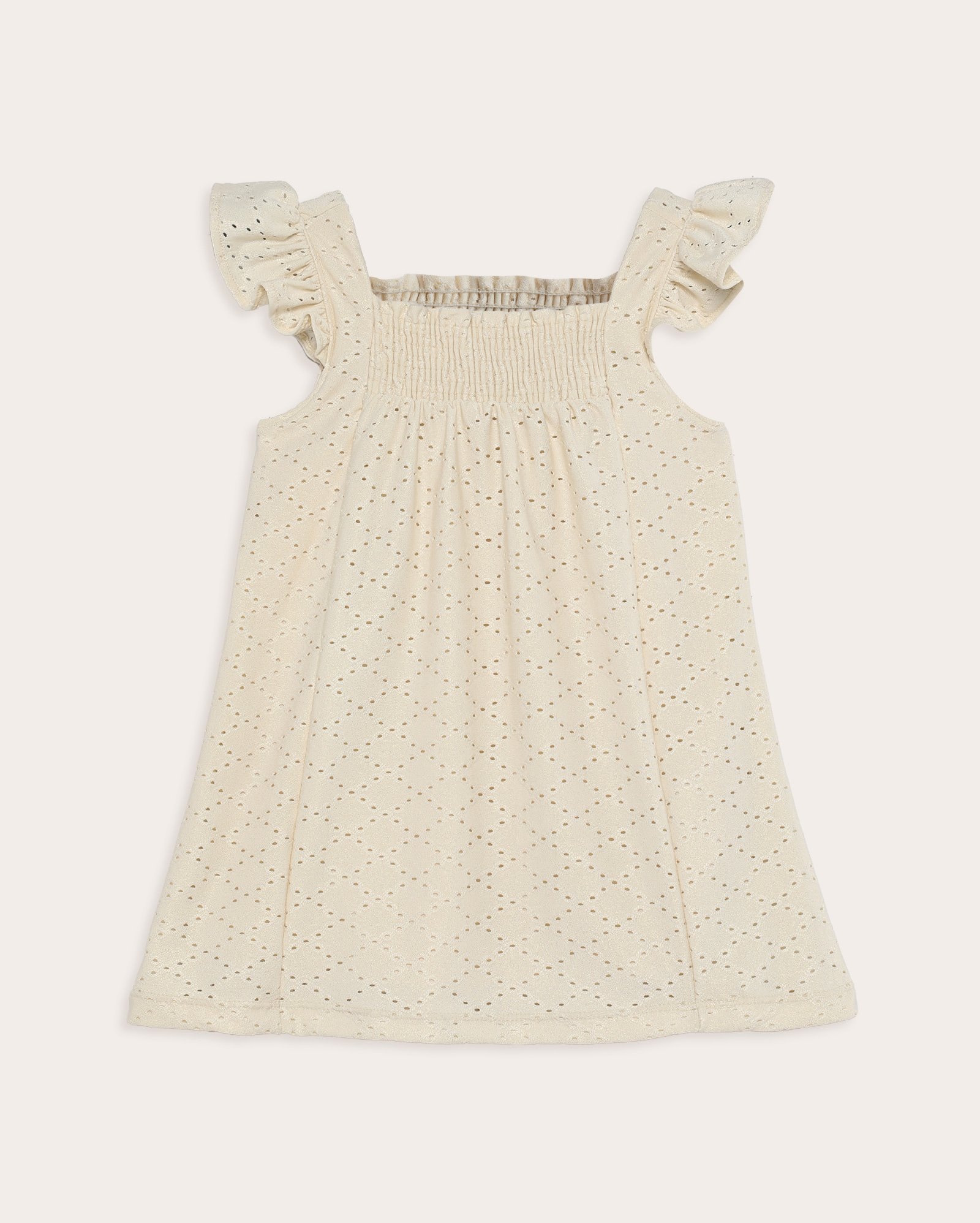 Vestido Infantil babadinhos laise com lastex 1-4A - Bege