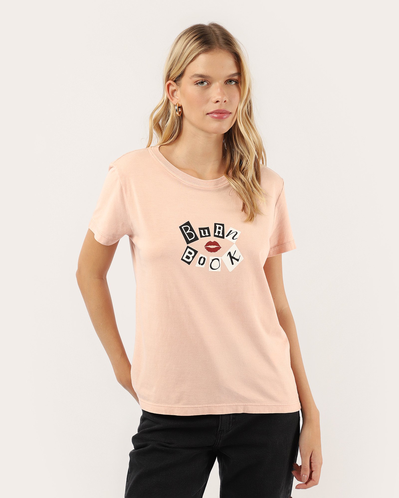 Camiseta feminina regular Burn Book rosa | FANLAB