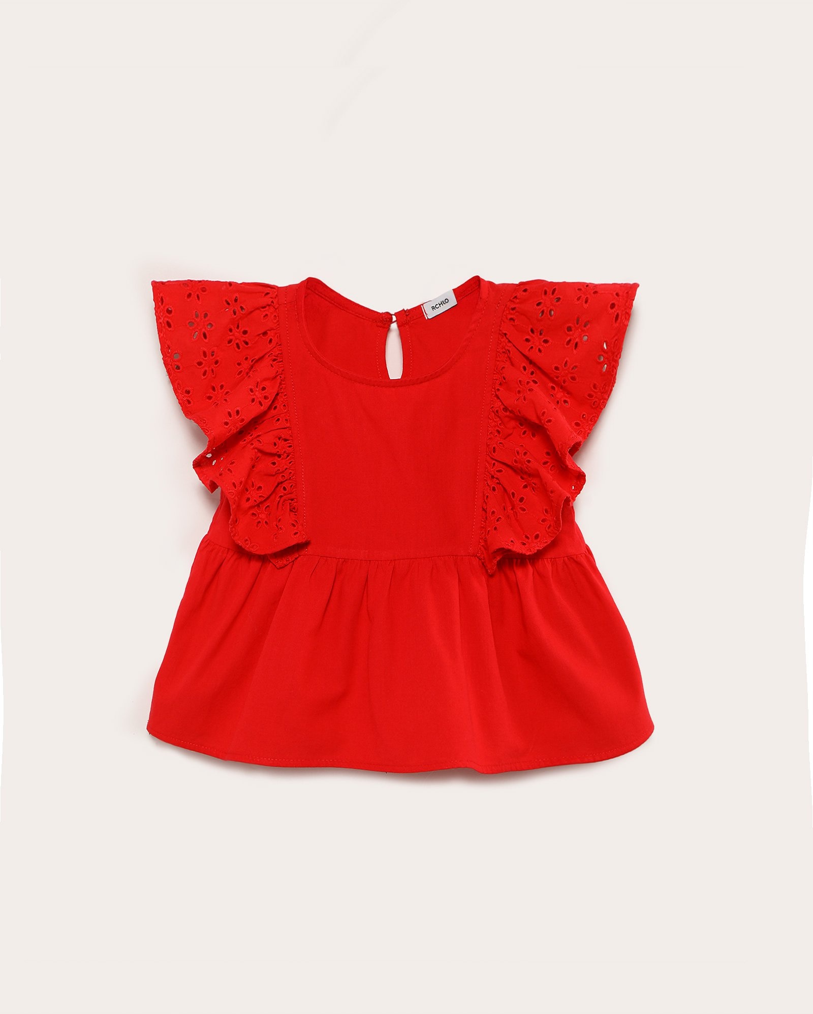 Bata infantil malha laise com babados 1-4A - Vermelho