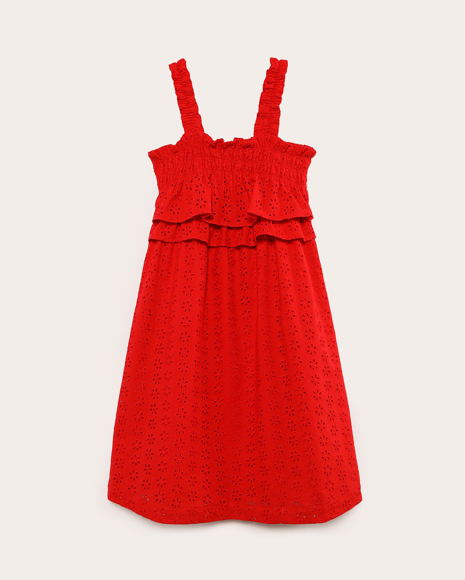 Vestido infantil em laise com lastex e babados 4-10A - Vermelho