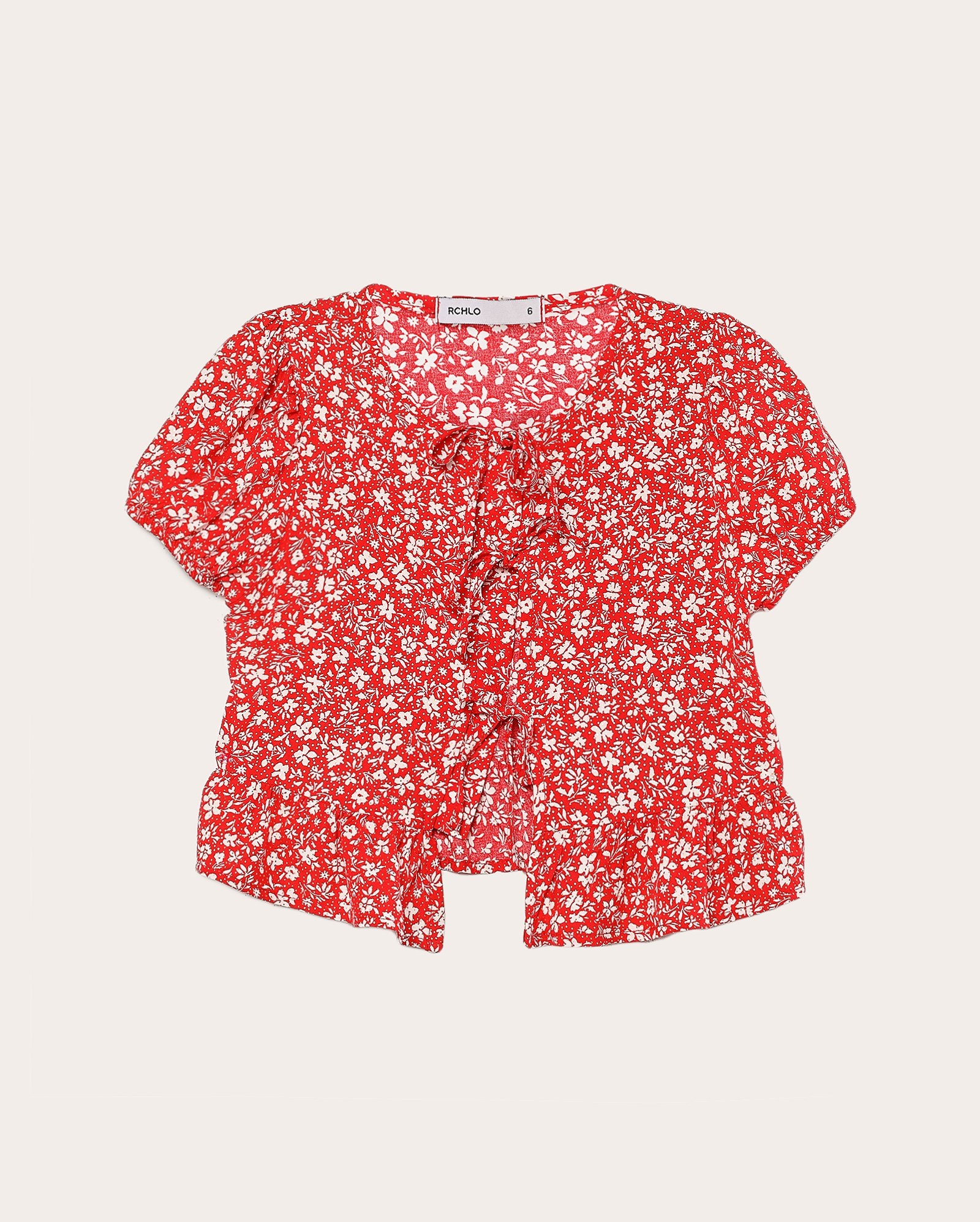 Blusa infantil estampa floral com detalhes dourados 4-10A - vermelha