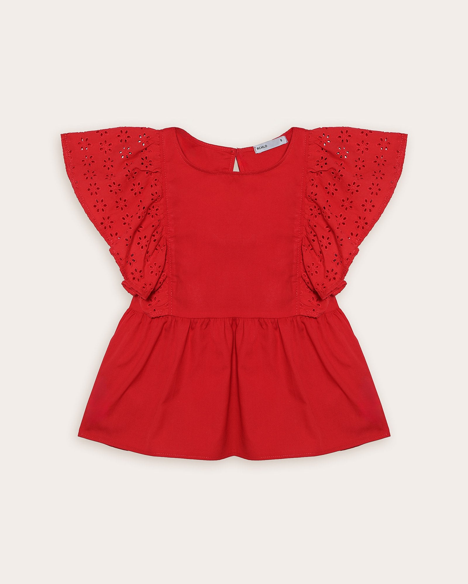 Bata infantil com babado em laise 4-10A - vermelha