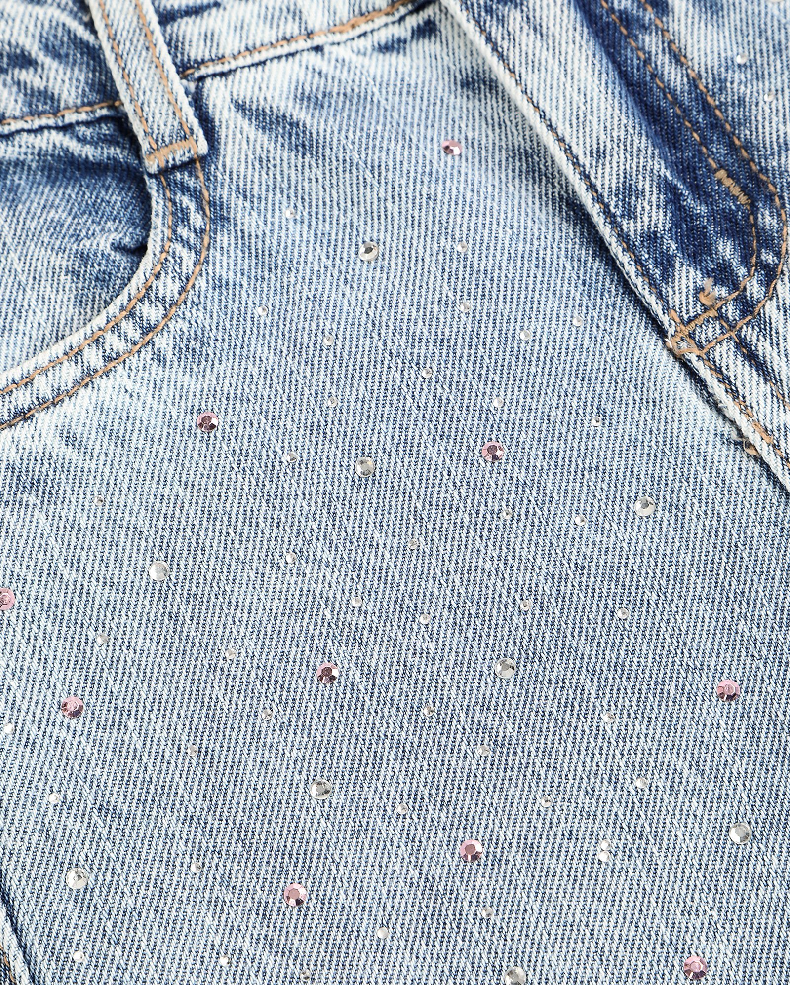 Calça jeans infantil reta com brilhos 4-10A - denim médio