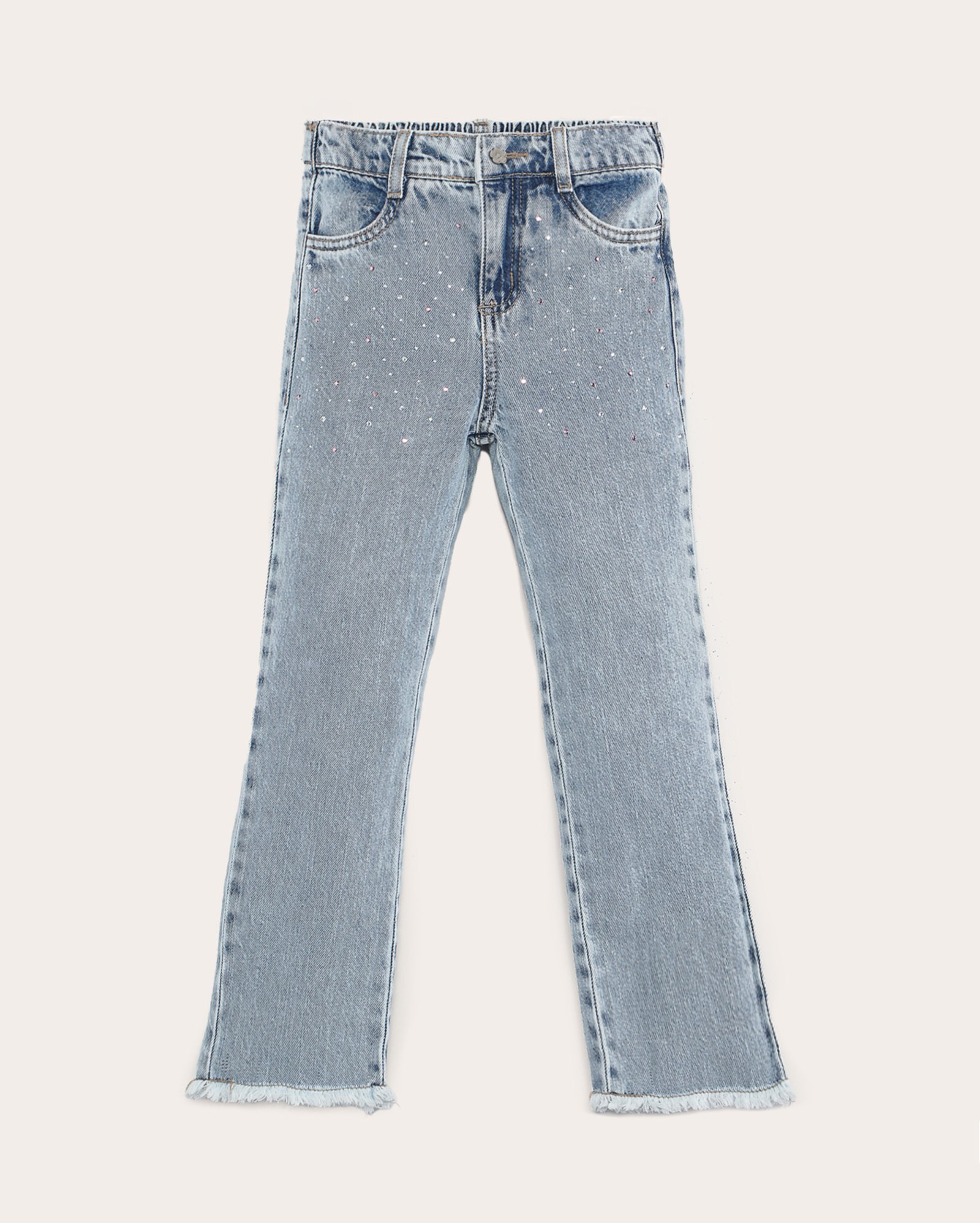 Calça jeans infantil reta com brilhos 4-10A - denim médio