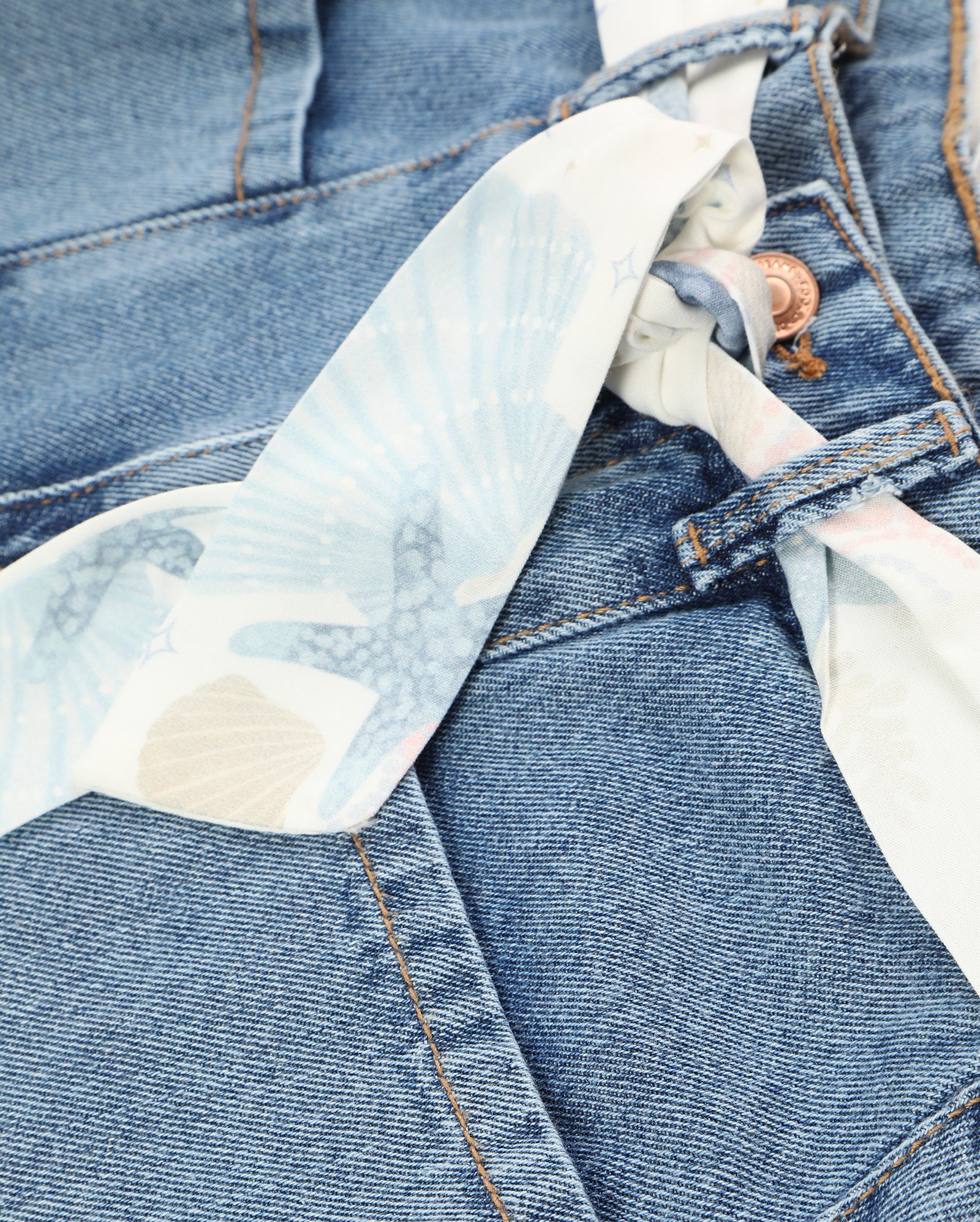 Calça jeans juvenil wide leg com faixa - Denim médio