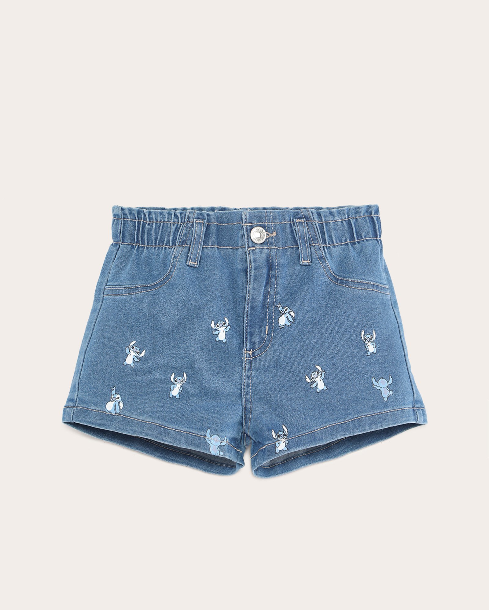 Short jeans infantil baggy Stitch 4-10A - denim médio