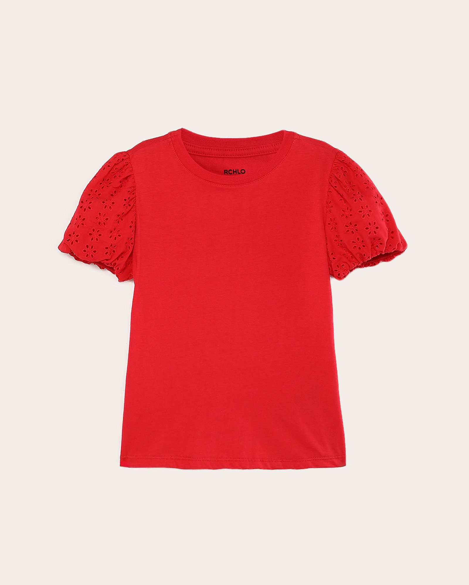 Blusa infantil manga curta bufante laise 4-10A - vermelha