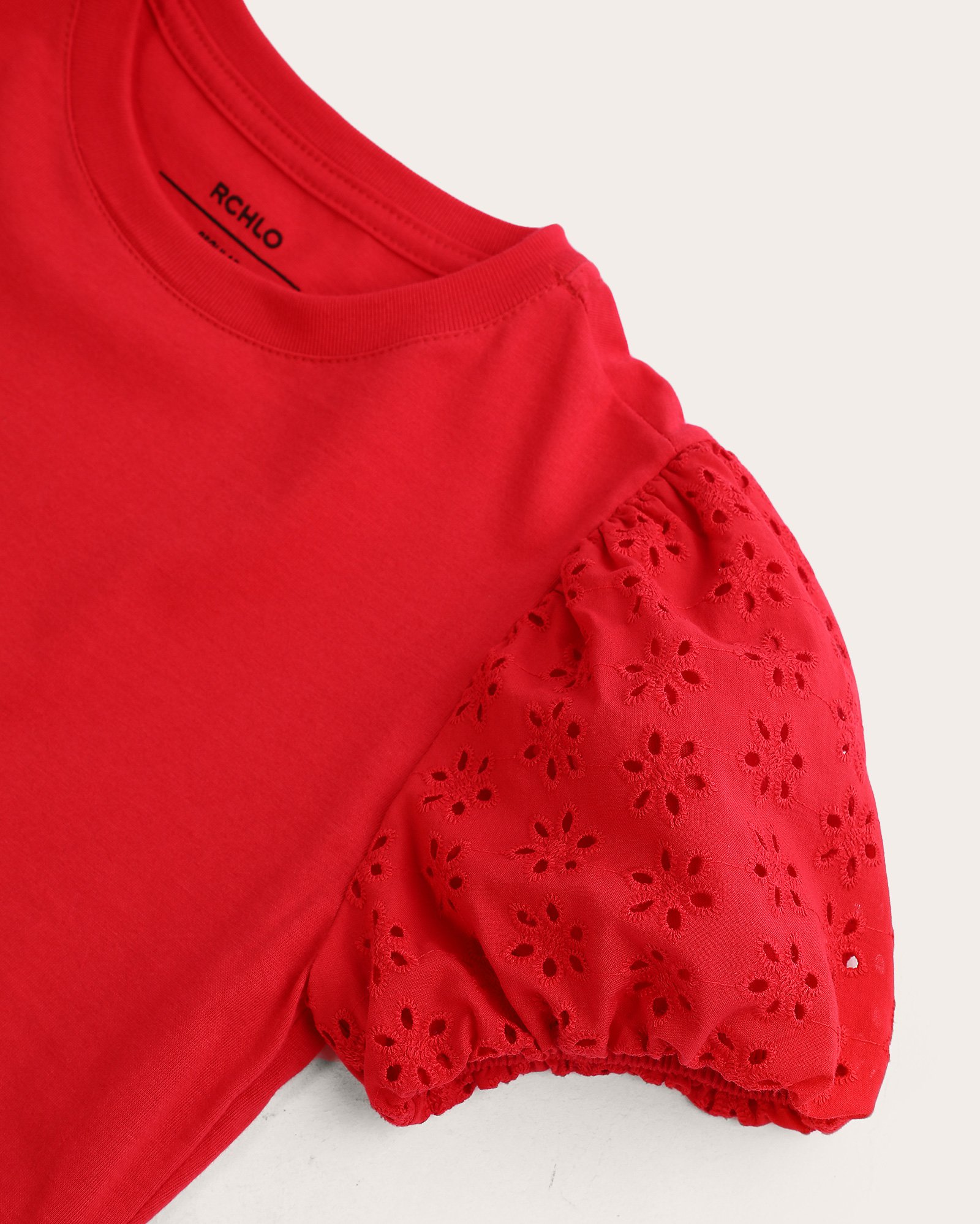 Blusa infantil manga curta bufante laise 4-10A - vermelha