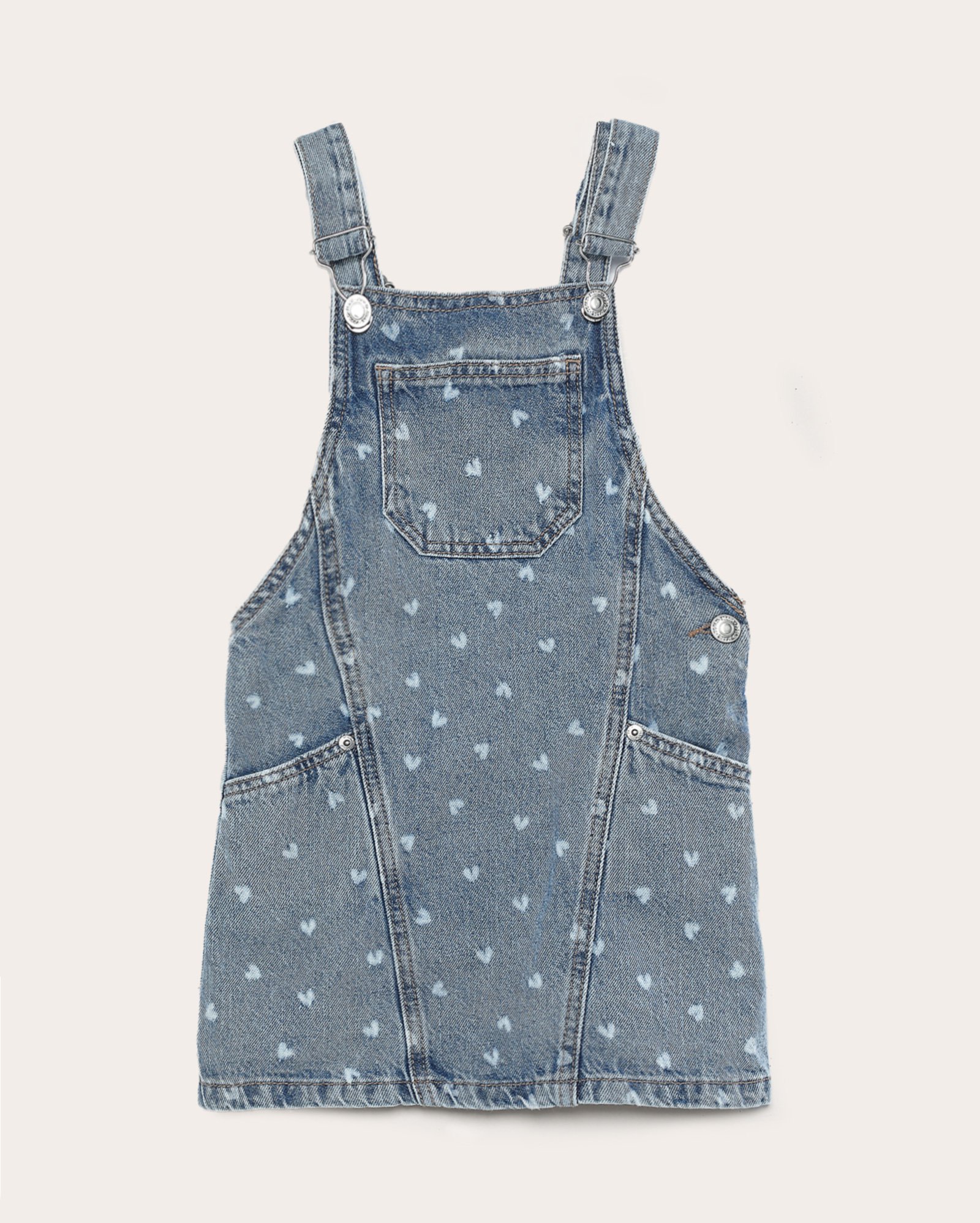 Salopete jeans infantil estampa corações 4-10A - denim médio