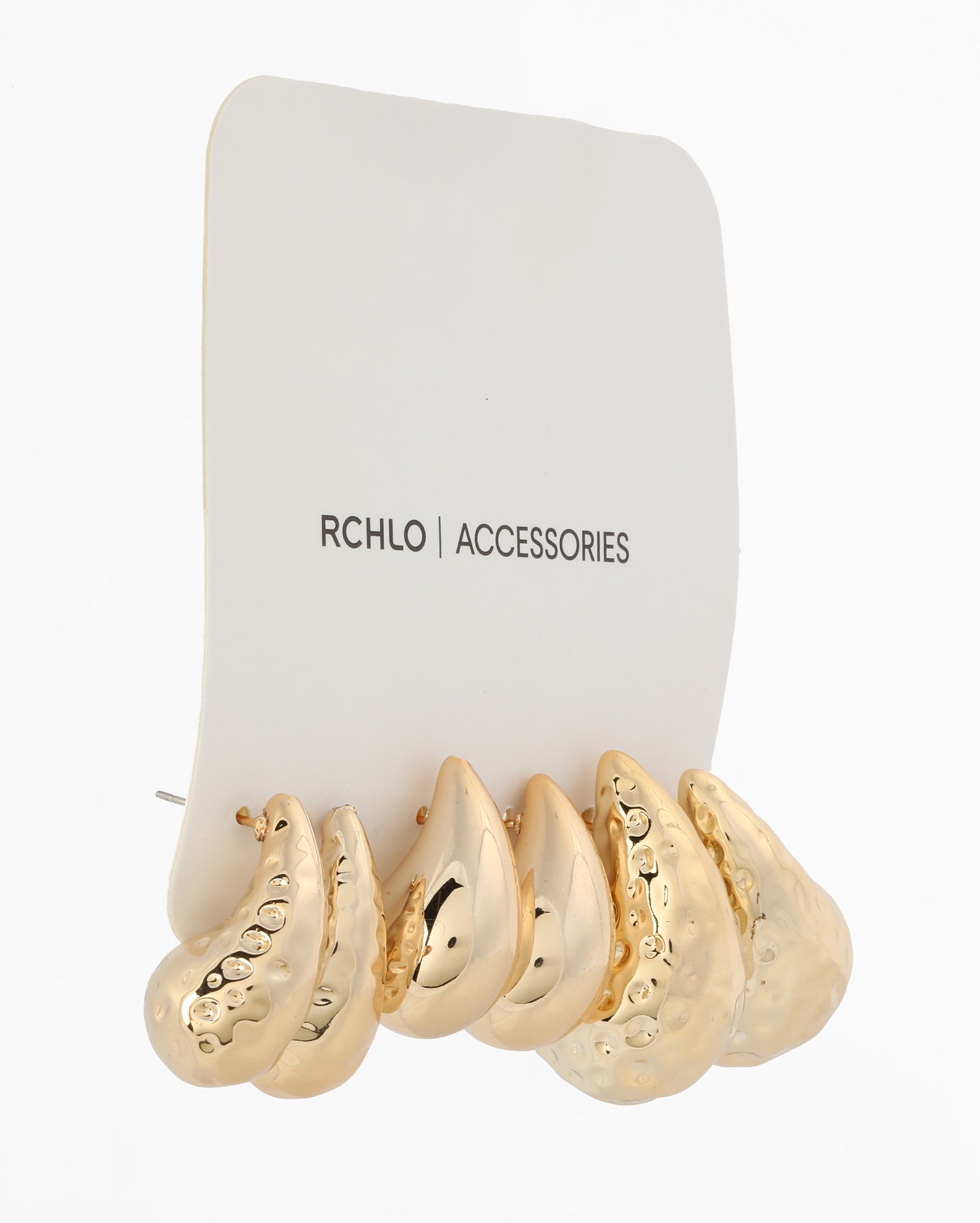 Kit brinco feminino 3 pares martelado gota - dourado