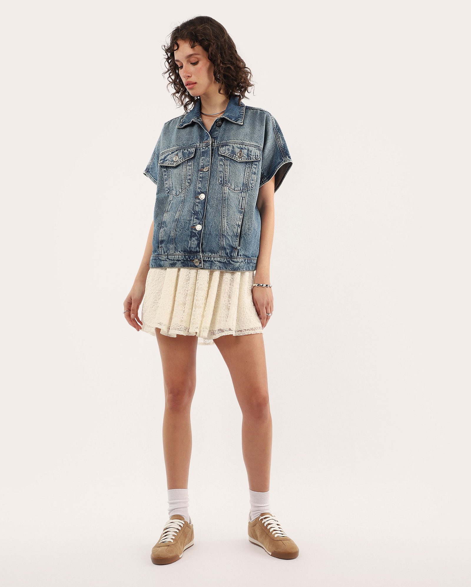 Camisa jeans feminina ampla denim médio | Pool Jeans