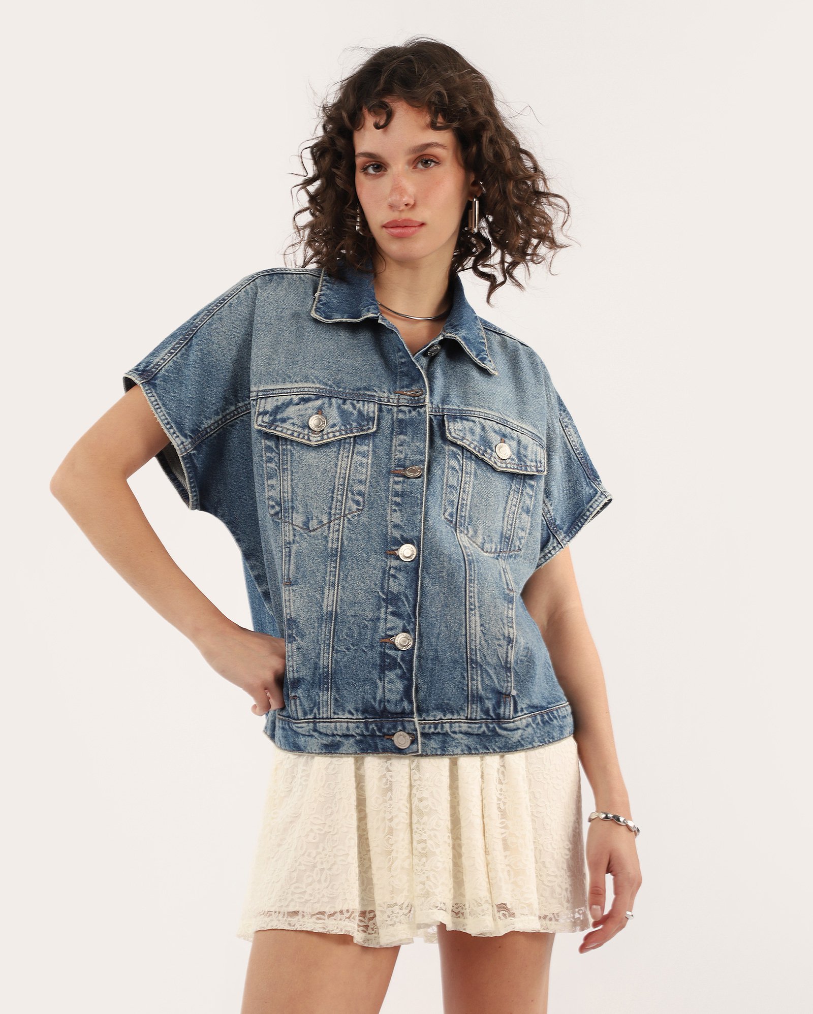 Camisa jeans feminina ampla denim médio | Pool Jeans
