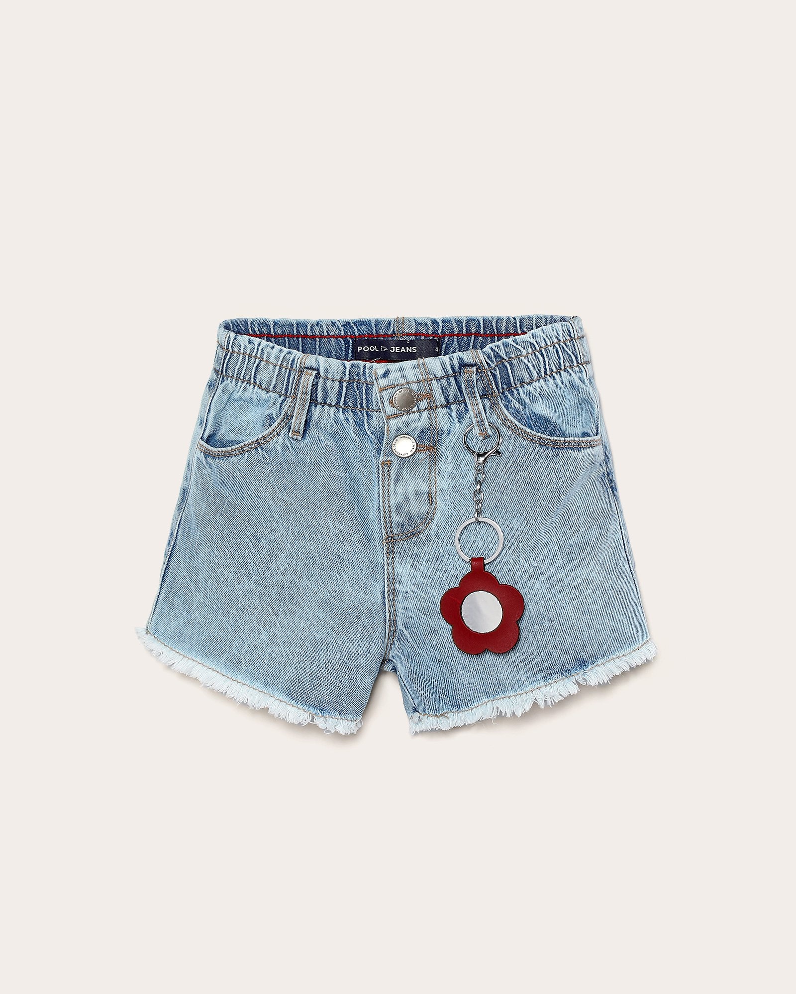 Short jeans infantil com detalhe em flor 1-4A - denim claro