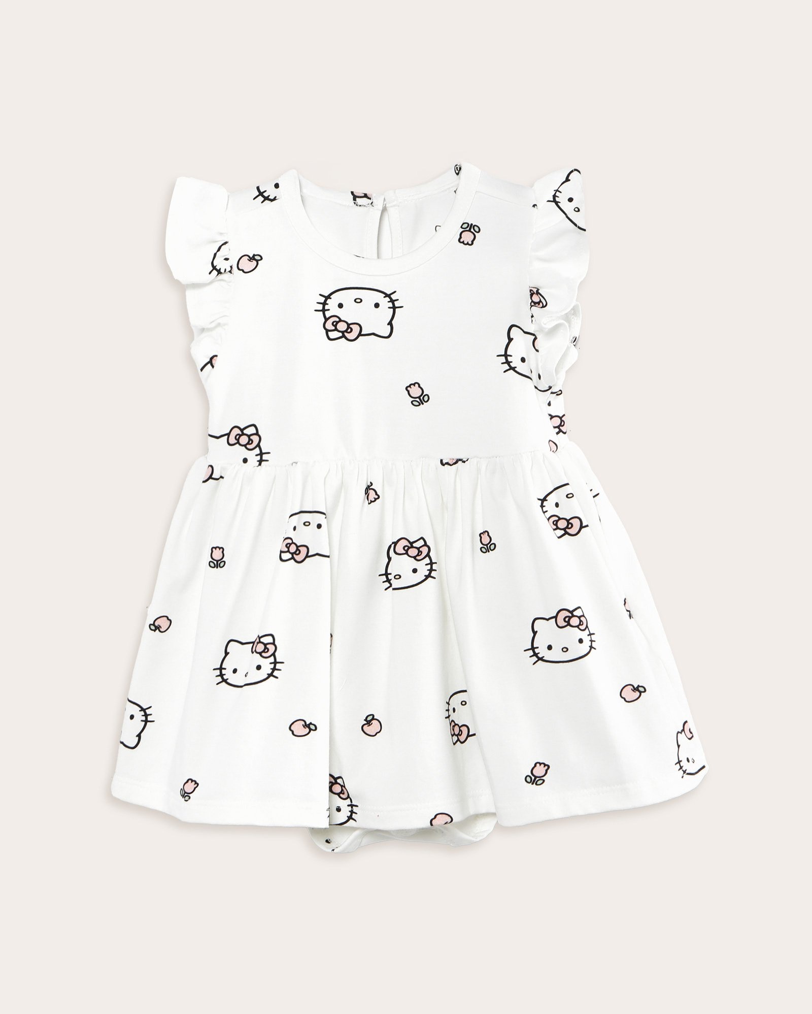 Vestido bebê evasê Hello Kiity com body - branco