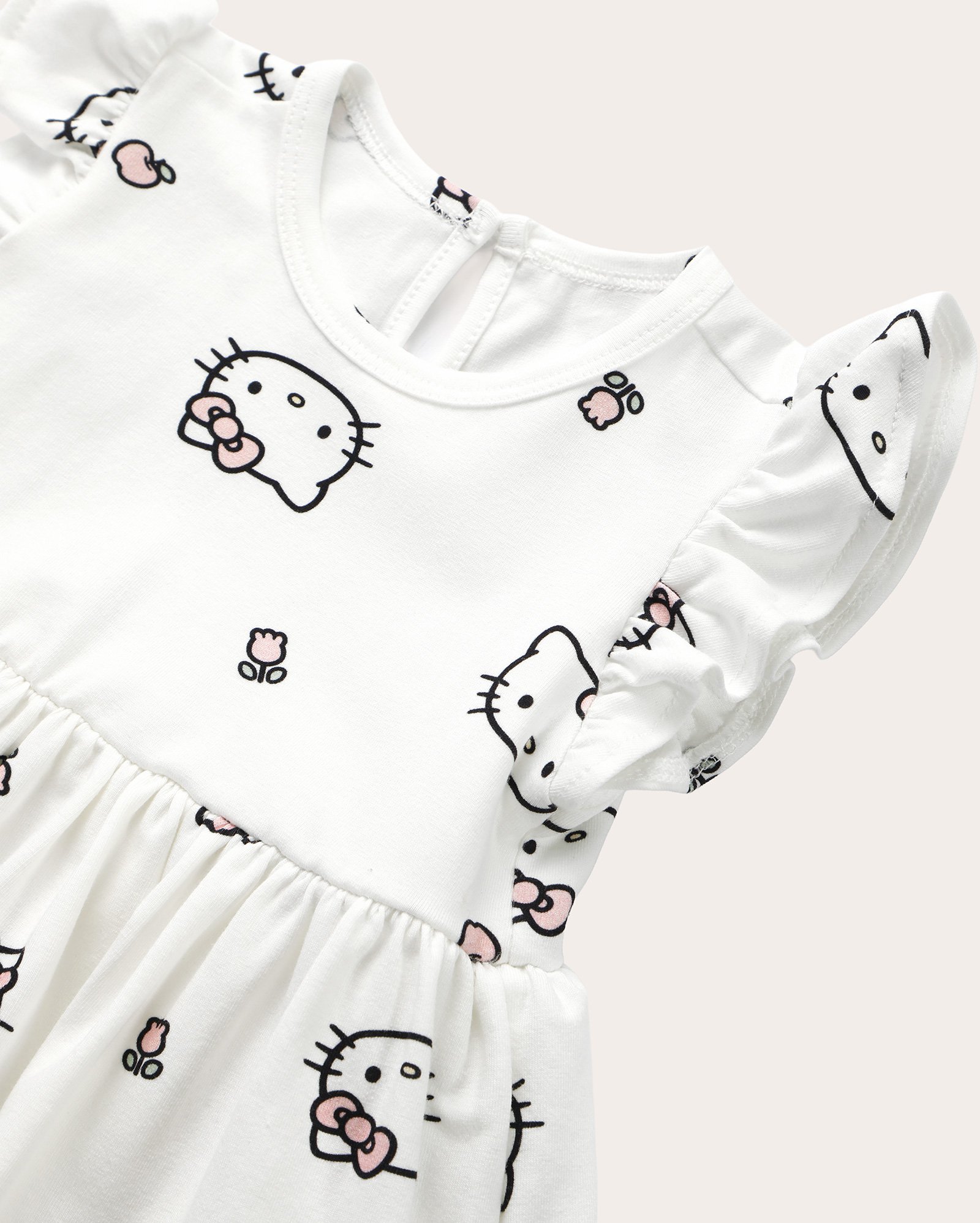 Vestido bebê evasê Hello Kiity com body - branco