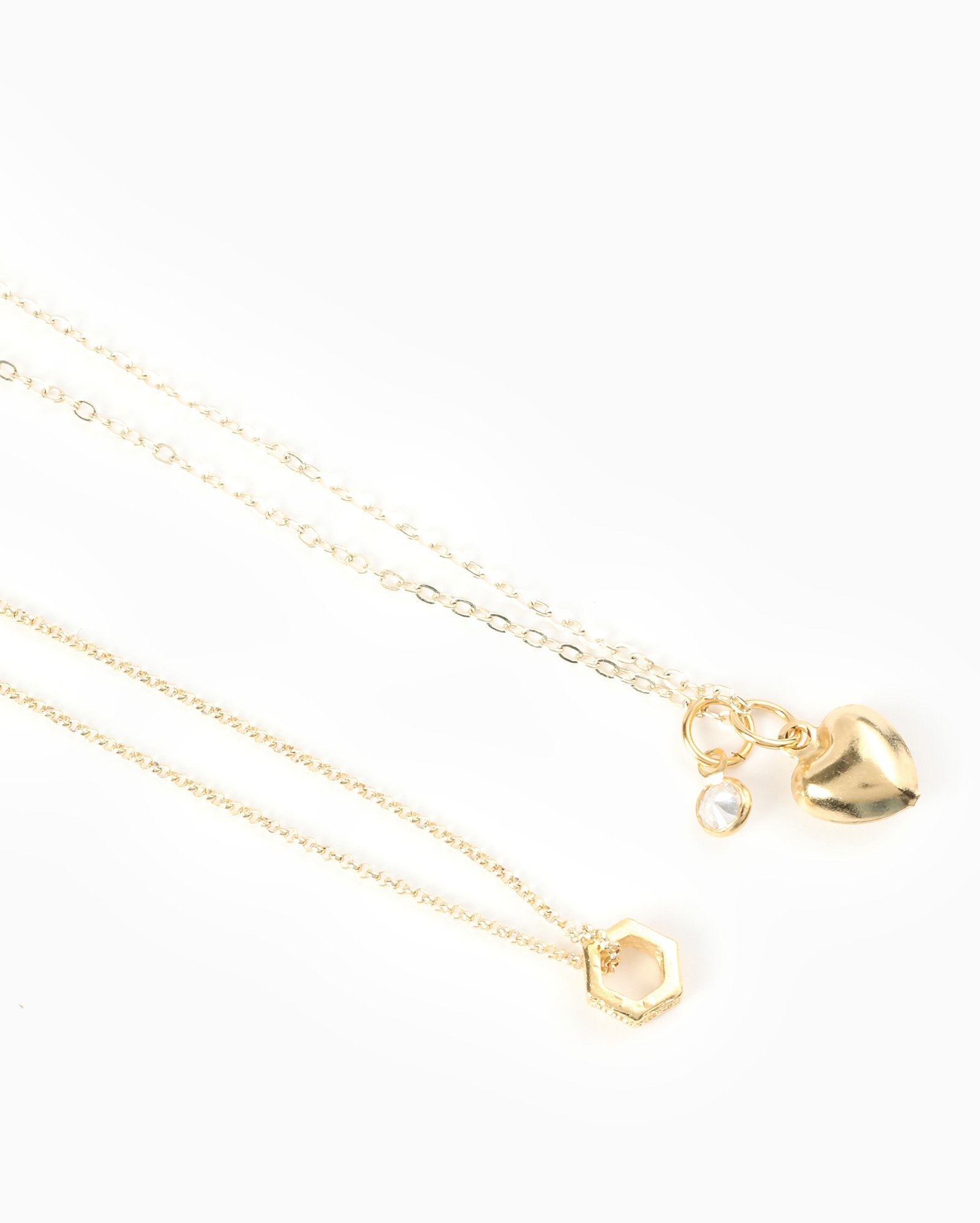 Kit colar feminino 2 peças coração strass dourado