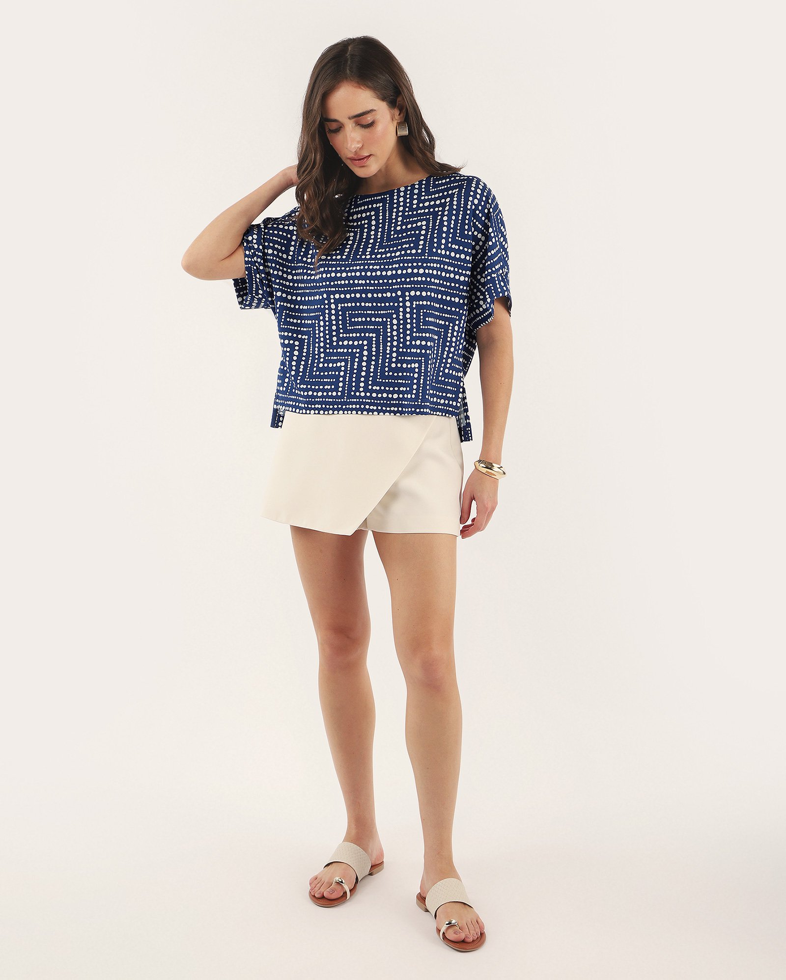 Blusa feminina Marbella labirinto poá azul | AK by Riachuelo