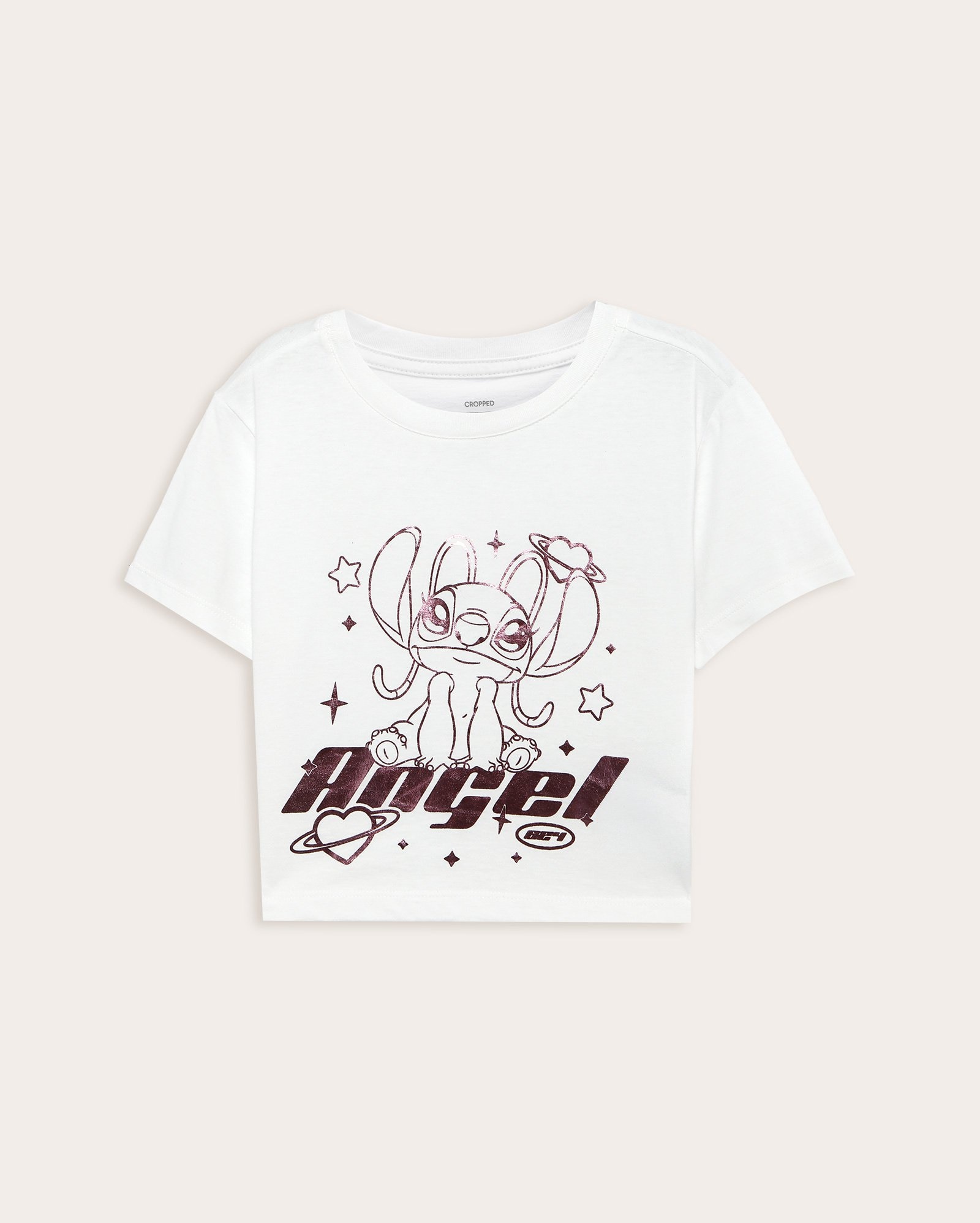 Camiseta juvenil cropped Angel com brilho - branca | Disney