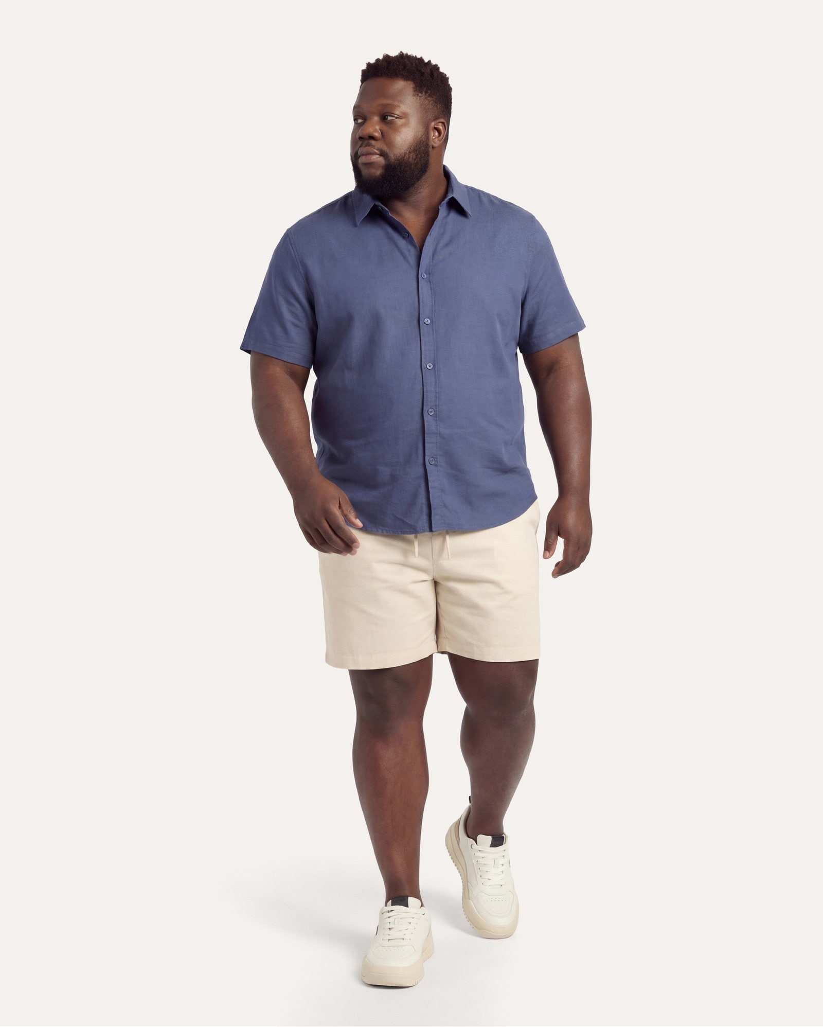 Bermuda masculina plus size slim com linho - Bege Claro