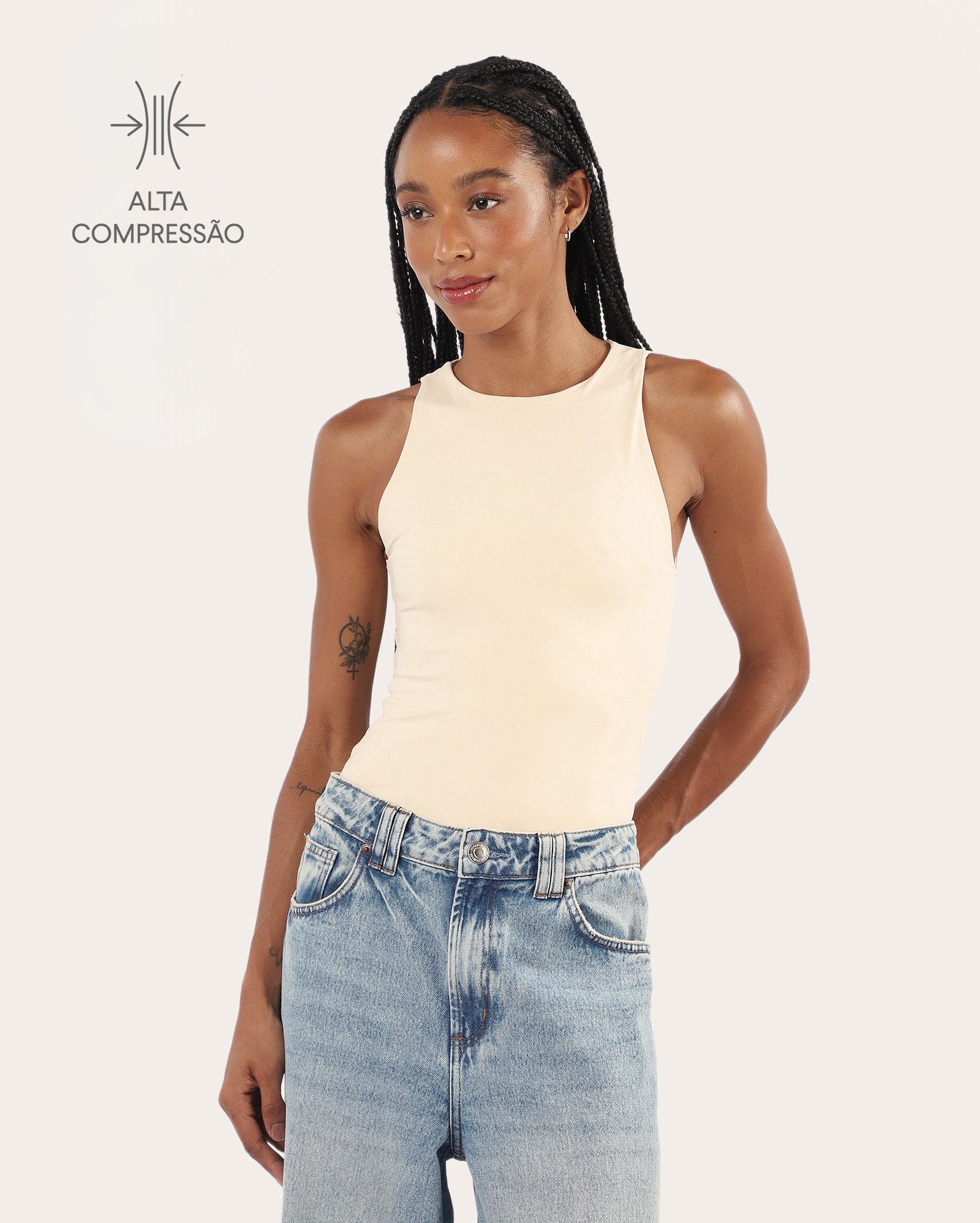Riachuelo | Body feminino Curvify decote redondo - Bege Claro