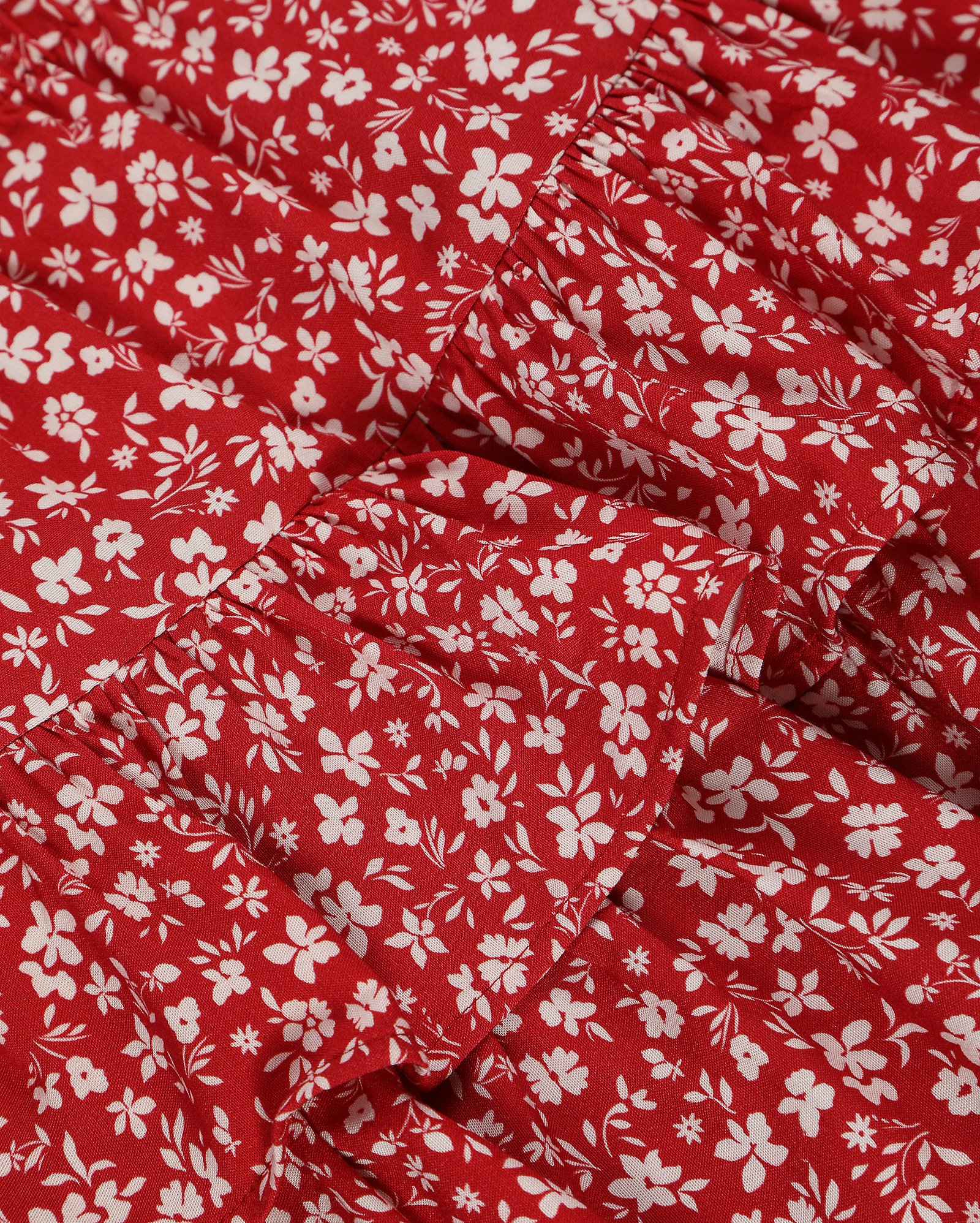 Saia juvenil evasê camadas em viscose liberty vermelha