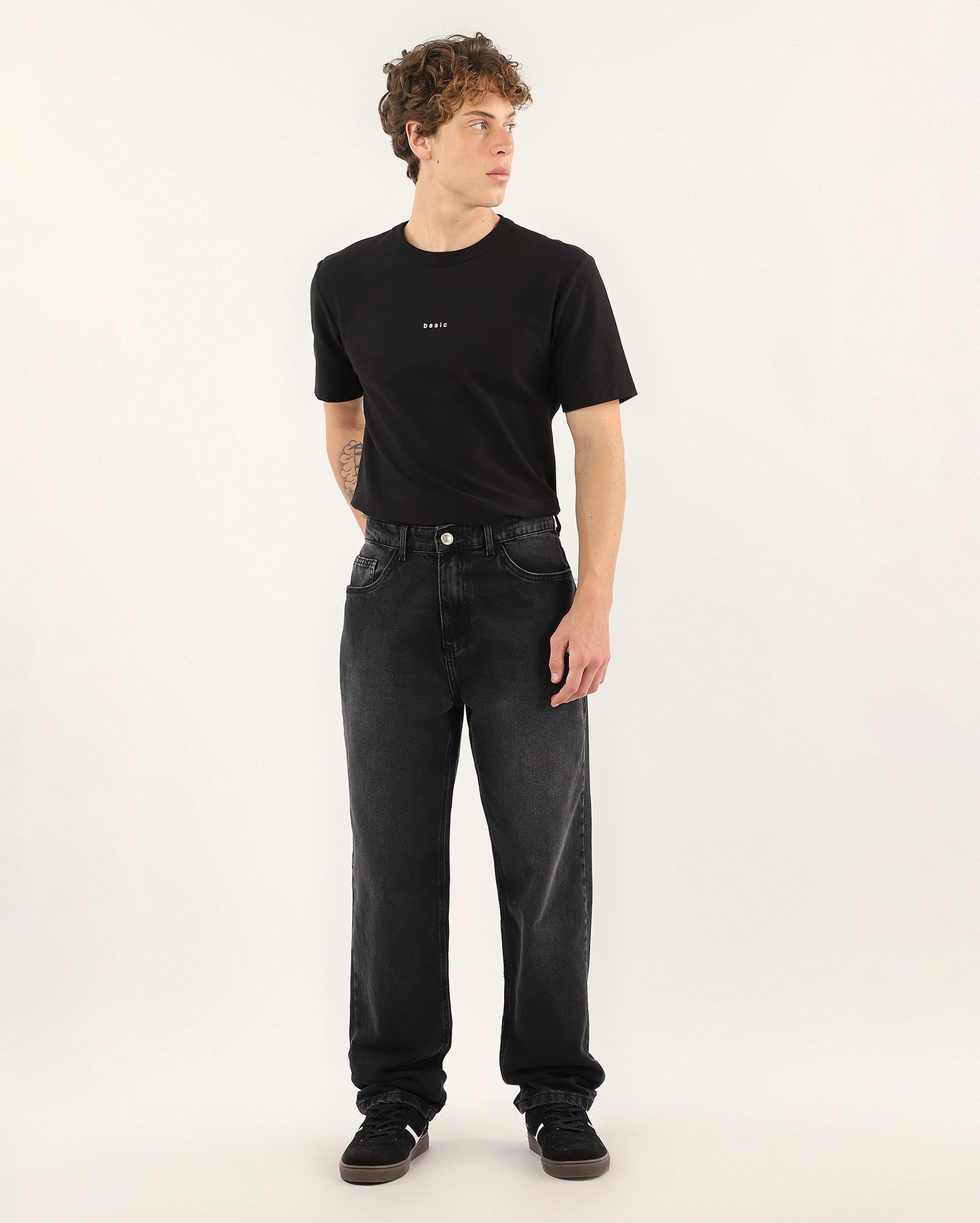 Calça black jeans masculina baggy estonada - Jeans Black Médio | Pool Jeans