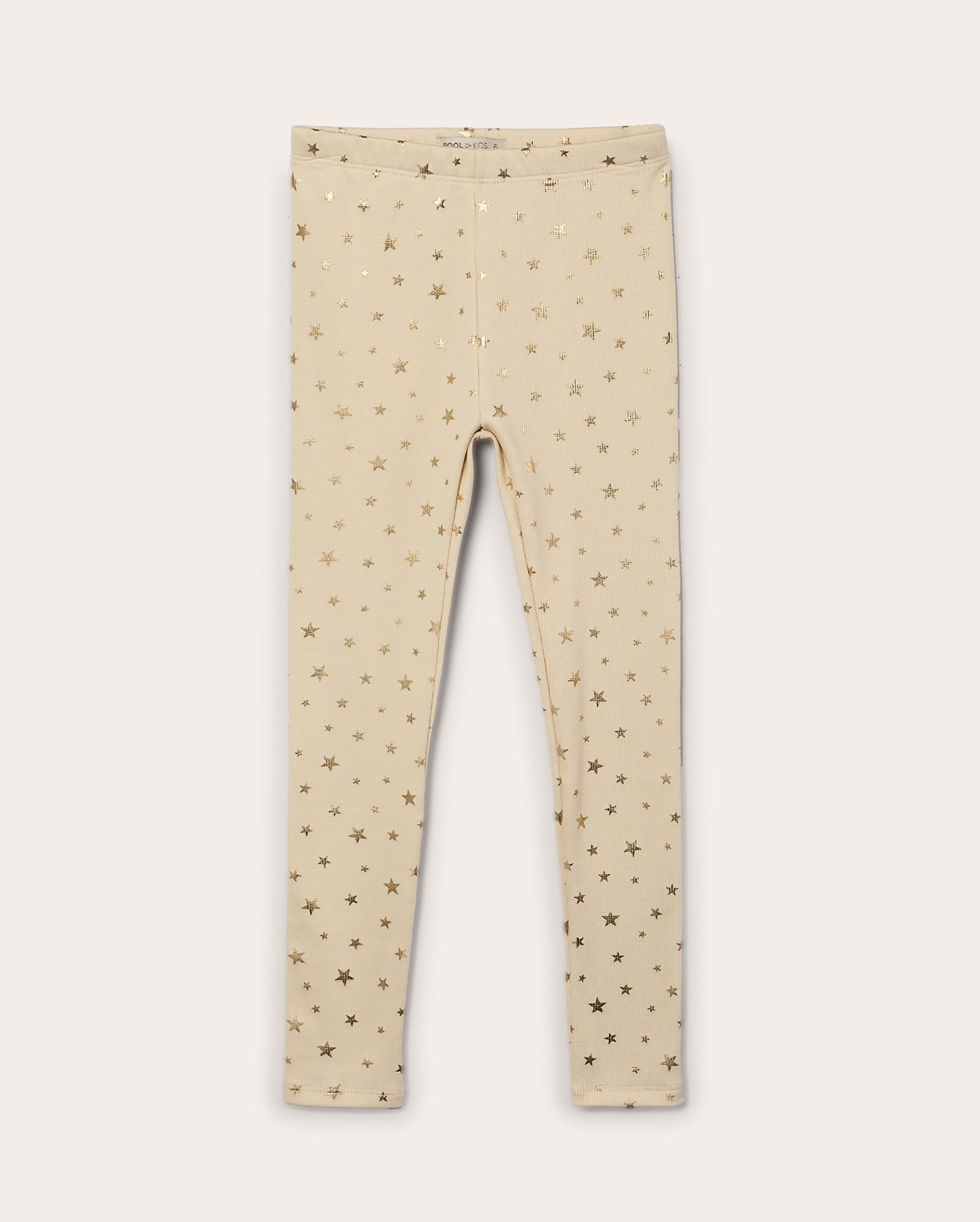 Calça legging infantil canelada estrelas metalizadas 1-4A bege