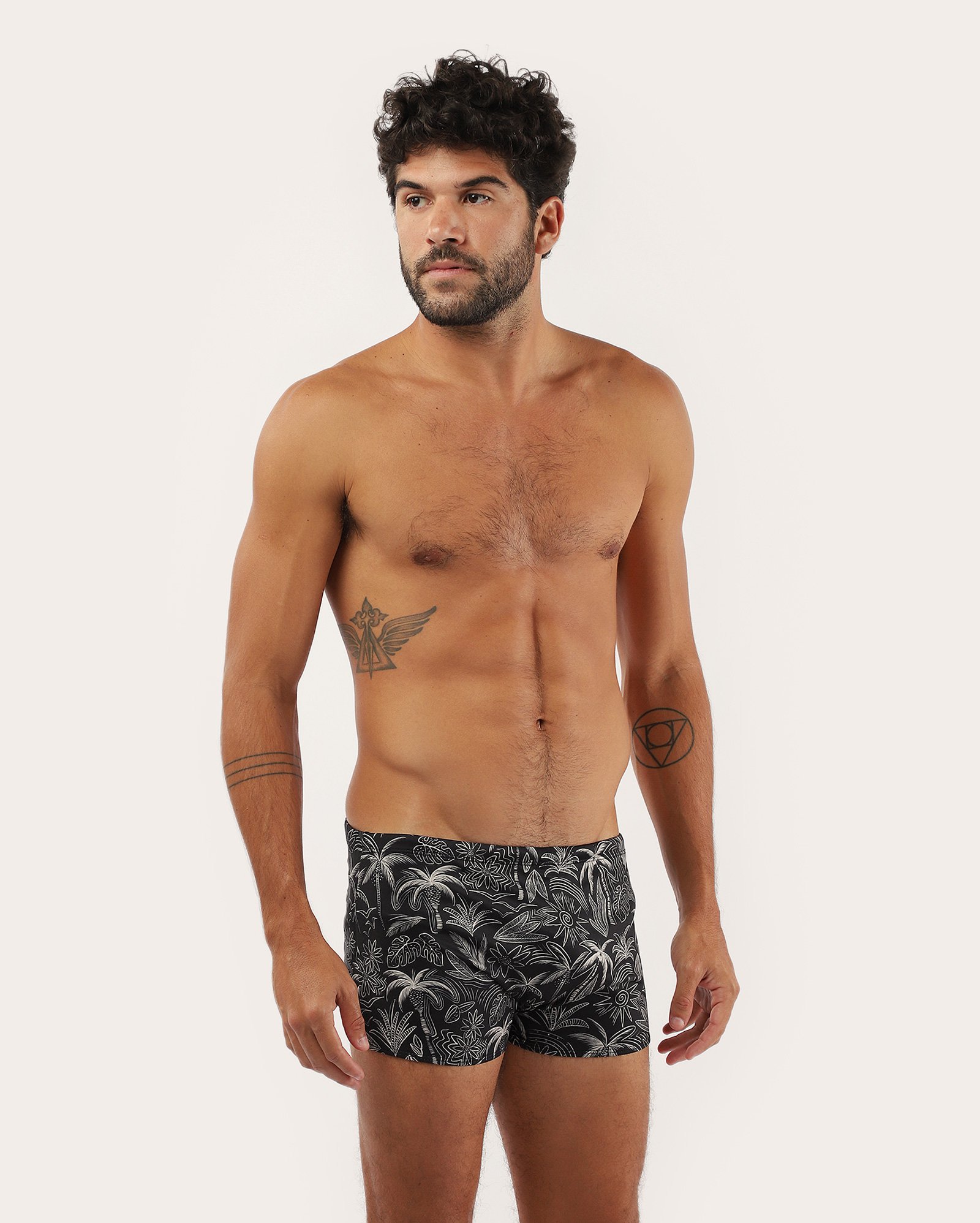 Sunga boxer com poliamida palmeiras preta