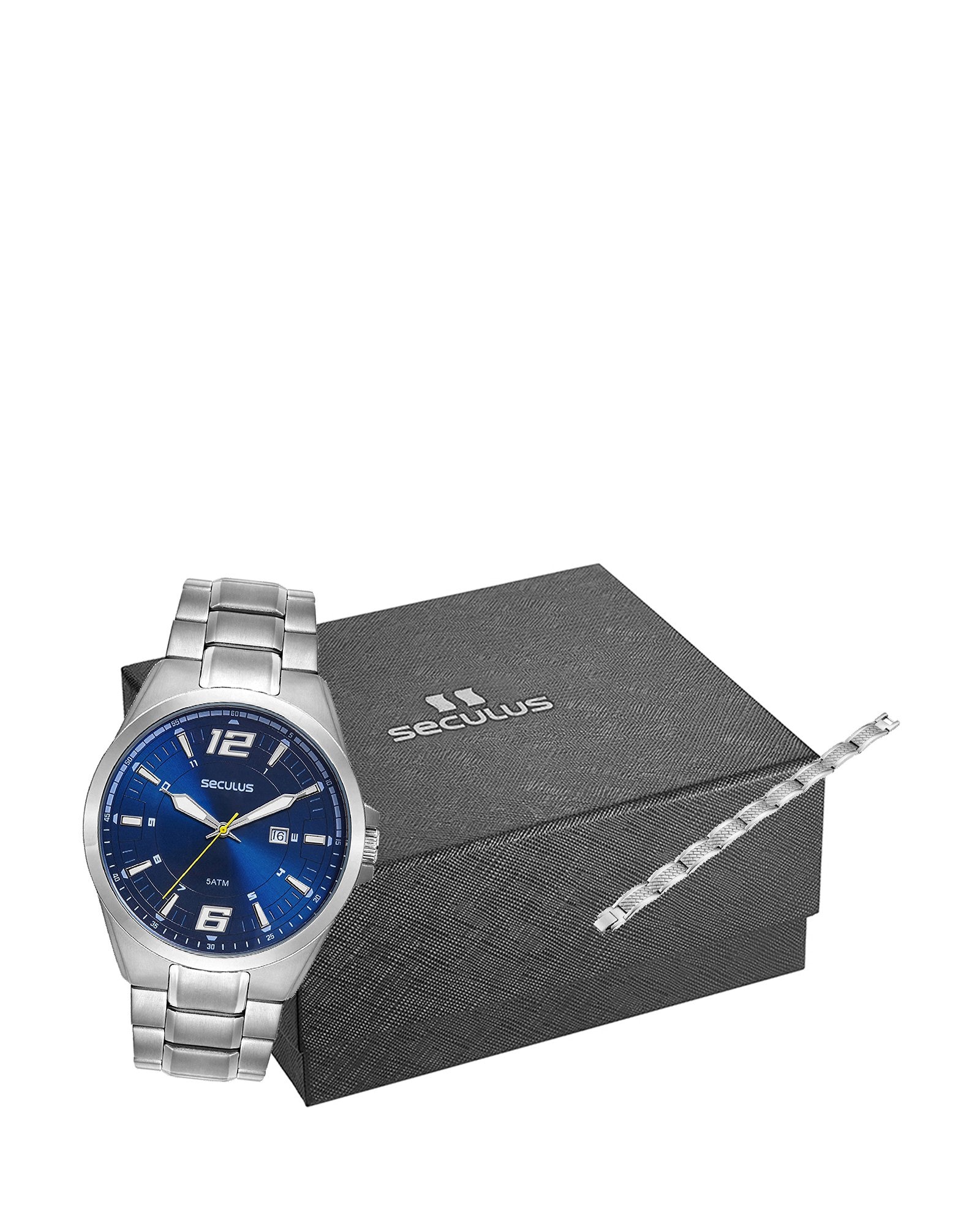 Kit relógio analógico masculino 44234G0SVNA1KA + pulseira prata | Seculus